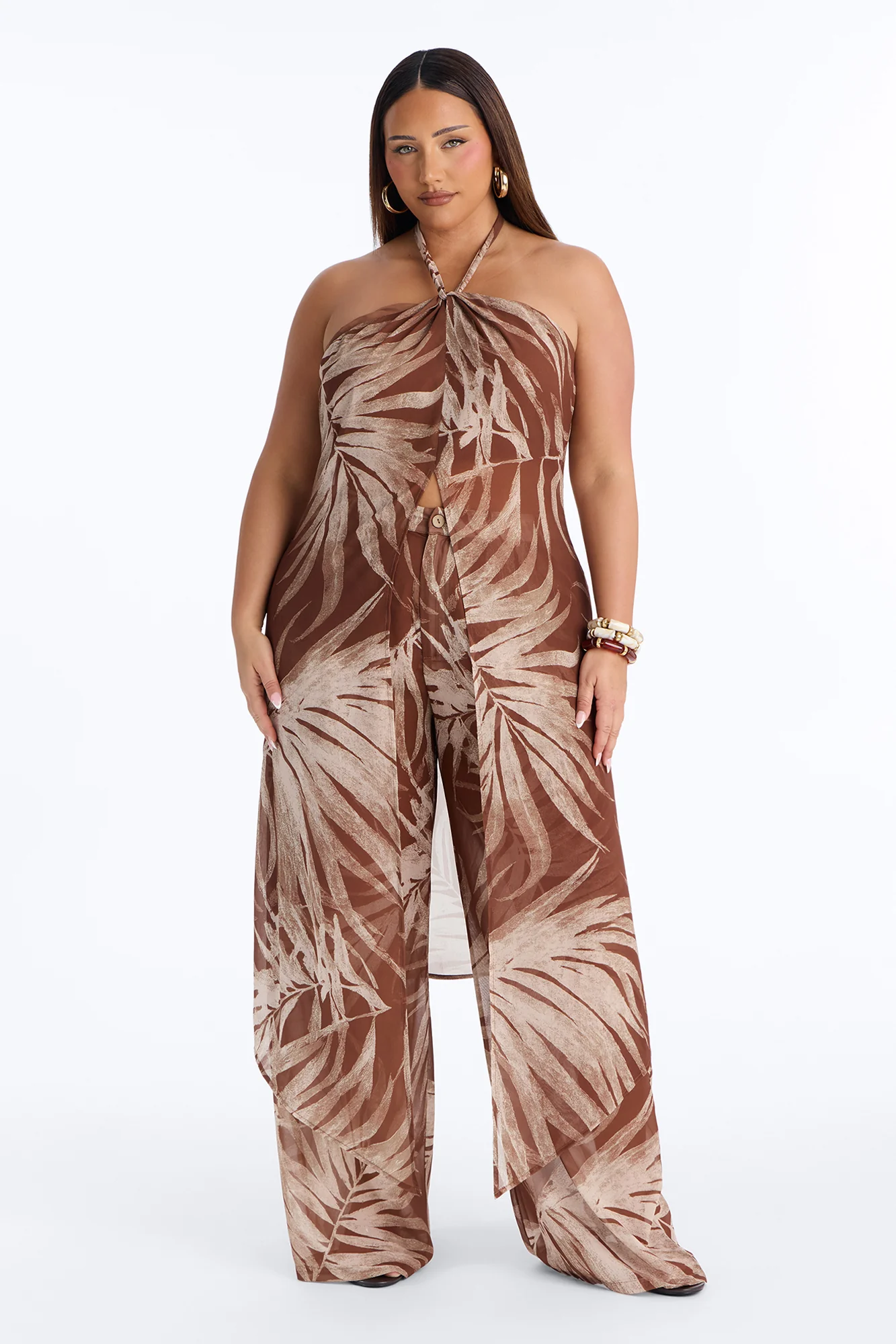 Sandra Tropical Halter Pant Set - Brown Combo - Image 4