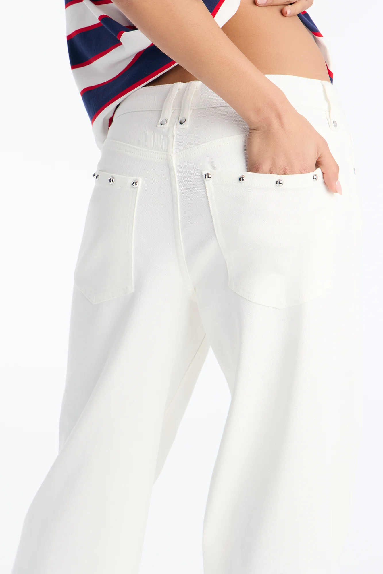 Santorini Studded Stretch Wide Leg Jeans - White - Image 3