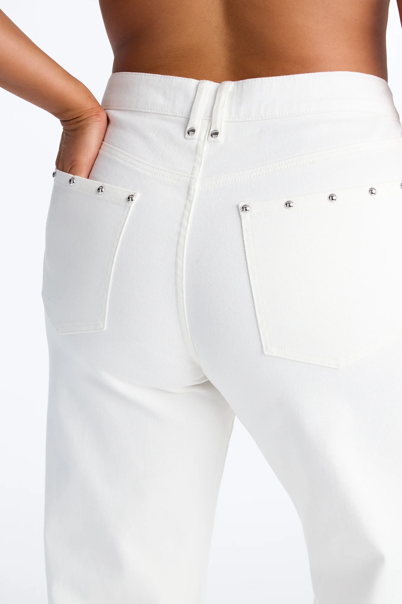 Santorini Studded Stretch Wide Leg Jeans - White - Image 8