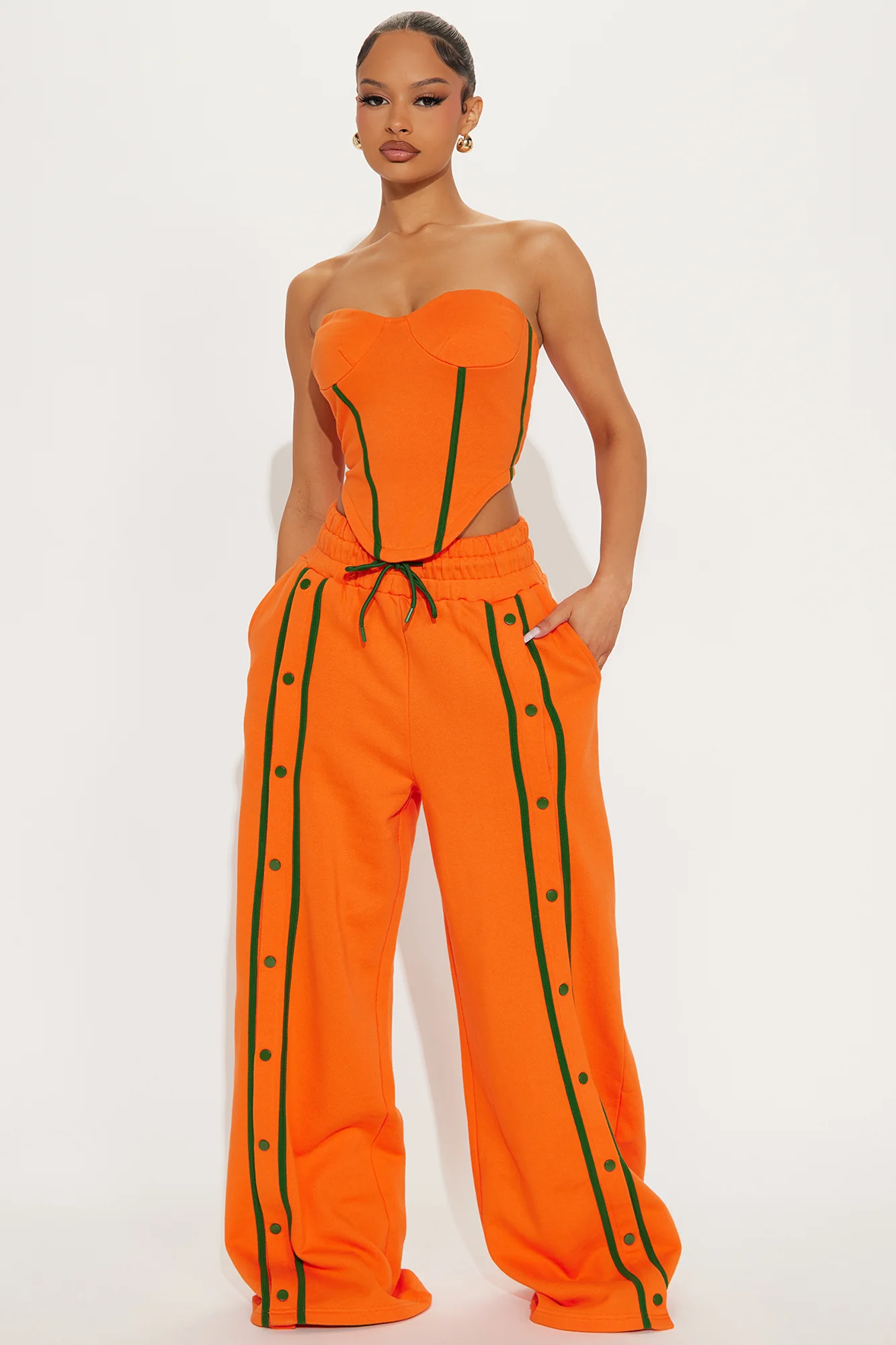Sara Fleece Track Pant Set - Orange/combo