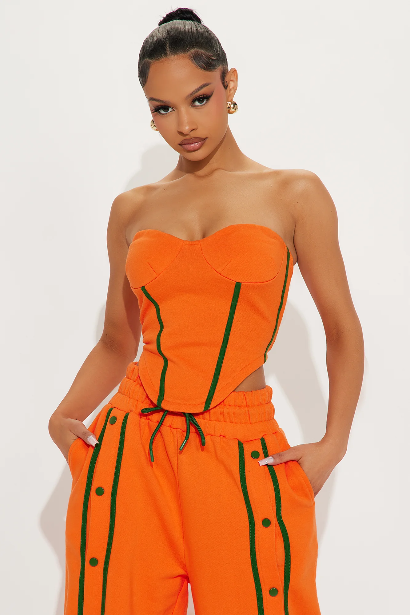 Sara Fleece Track Pant Set - Orange/combo - Image 2