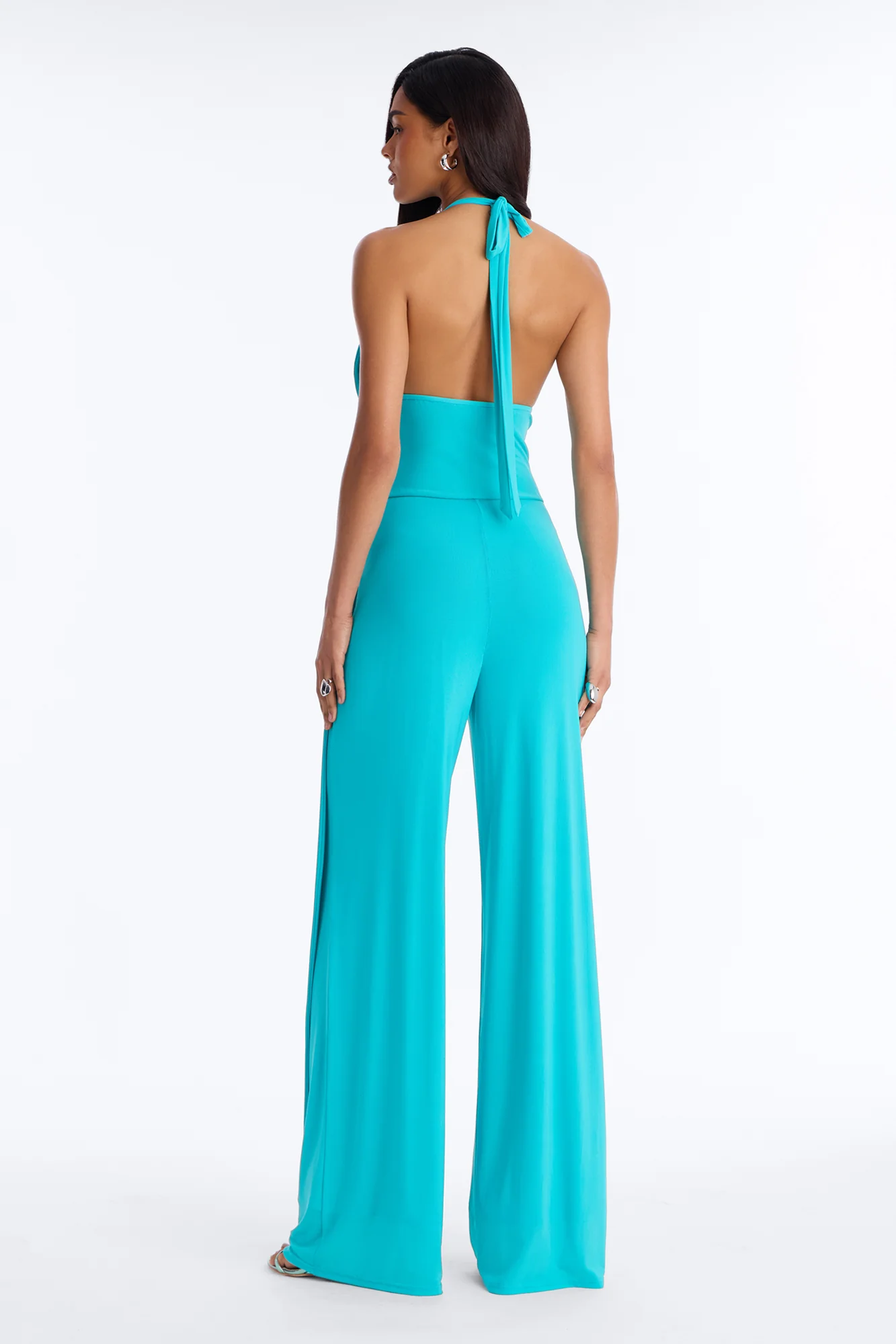 Sara Mesh Beaded Jumpsuit - Aqua - Image 4