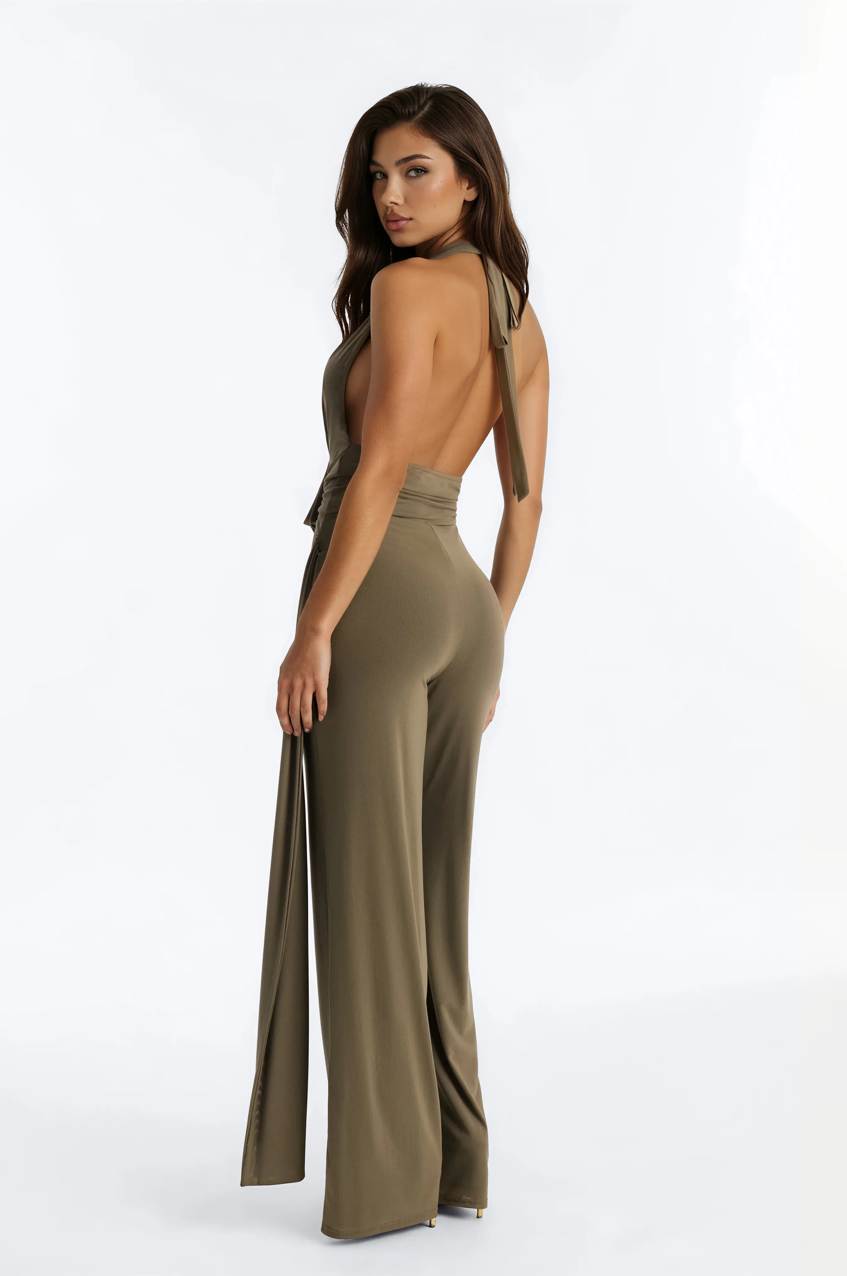 Sara Mesh Beaded Jumpsuit - Olive - Image 5