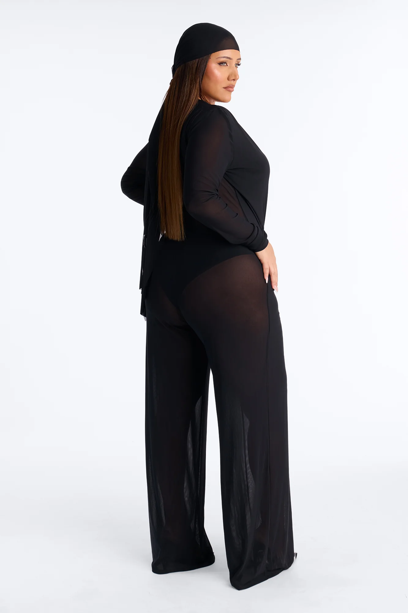 Sara Plunge Neck Jumpsuit And Headscarf 2 Piece Set - Black - Image 8