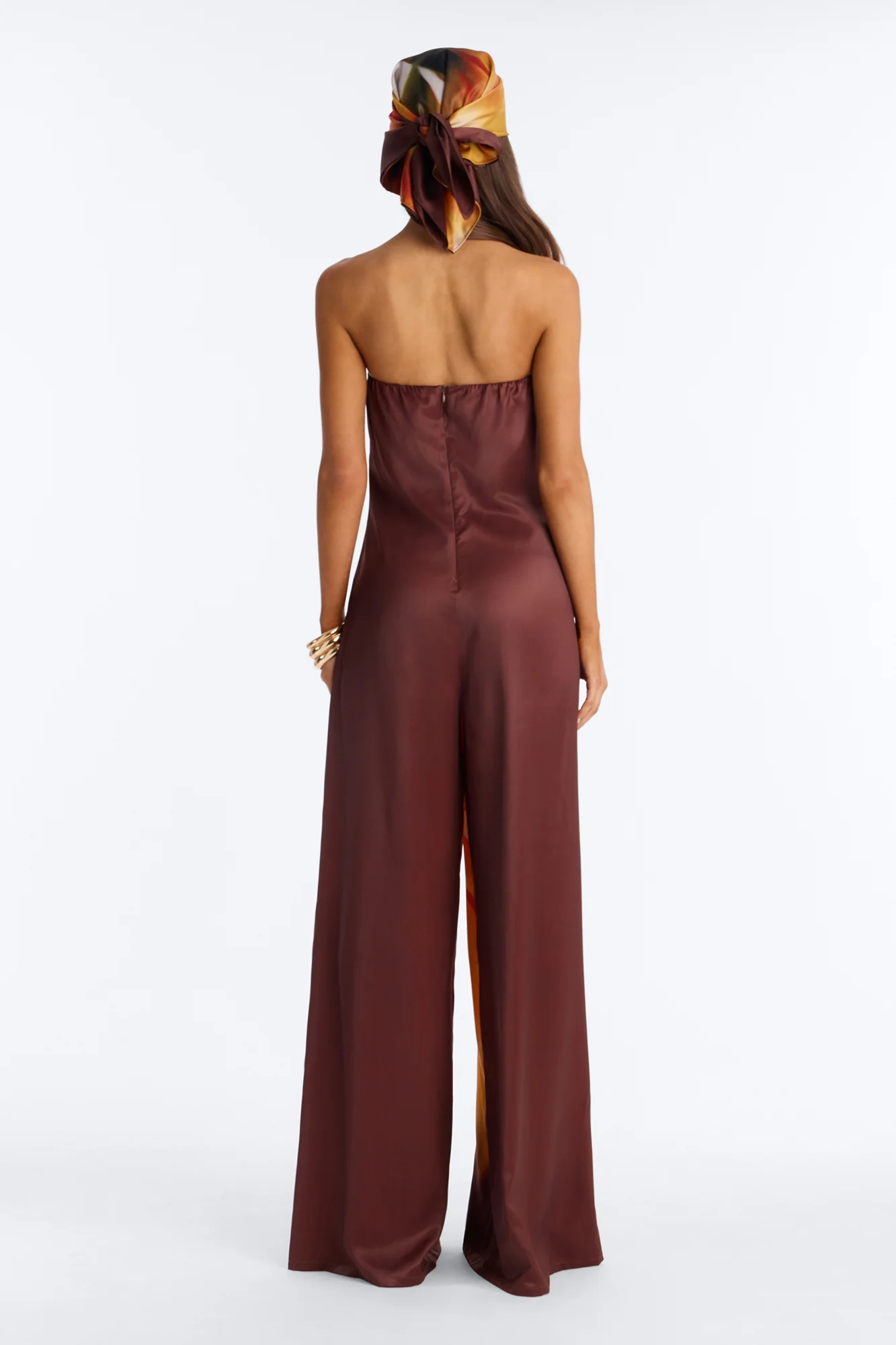 Sara Satin Head Scarf And Jumpsuit - Chocolate - Image 4