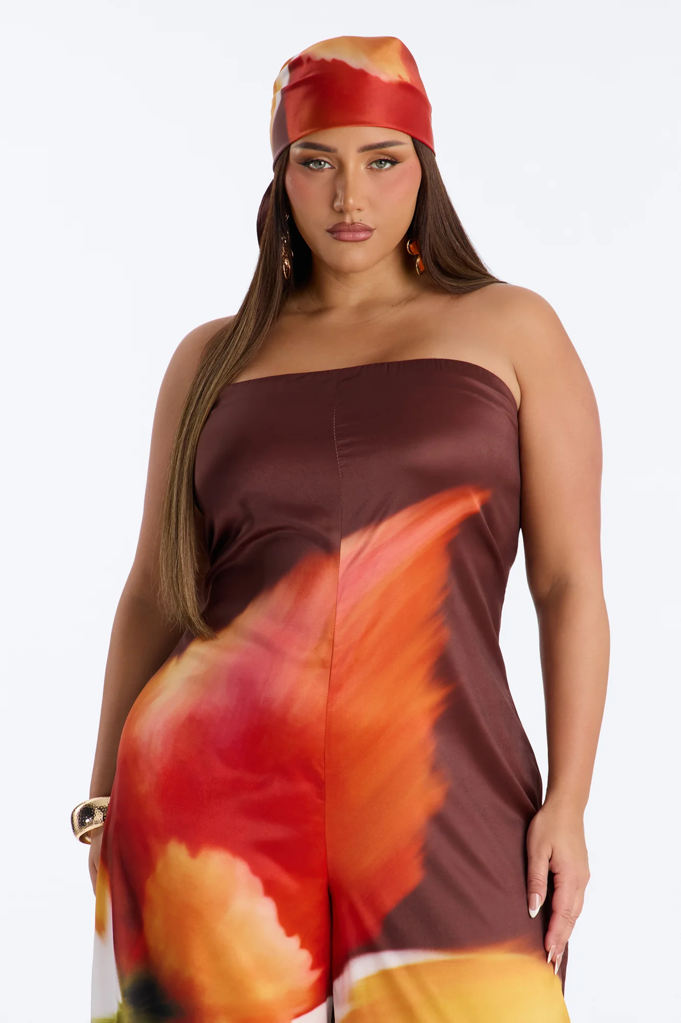 Sara Satin Head Scarf And Jumpsuit - Chocolate - Image 6
