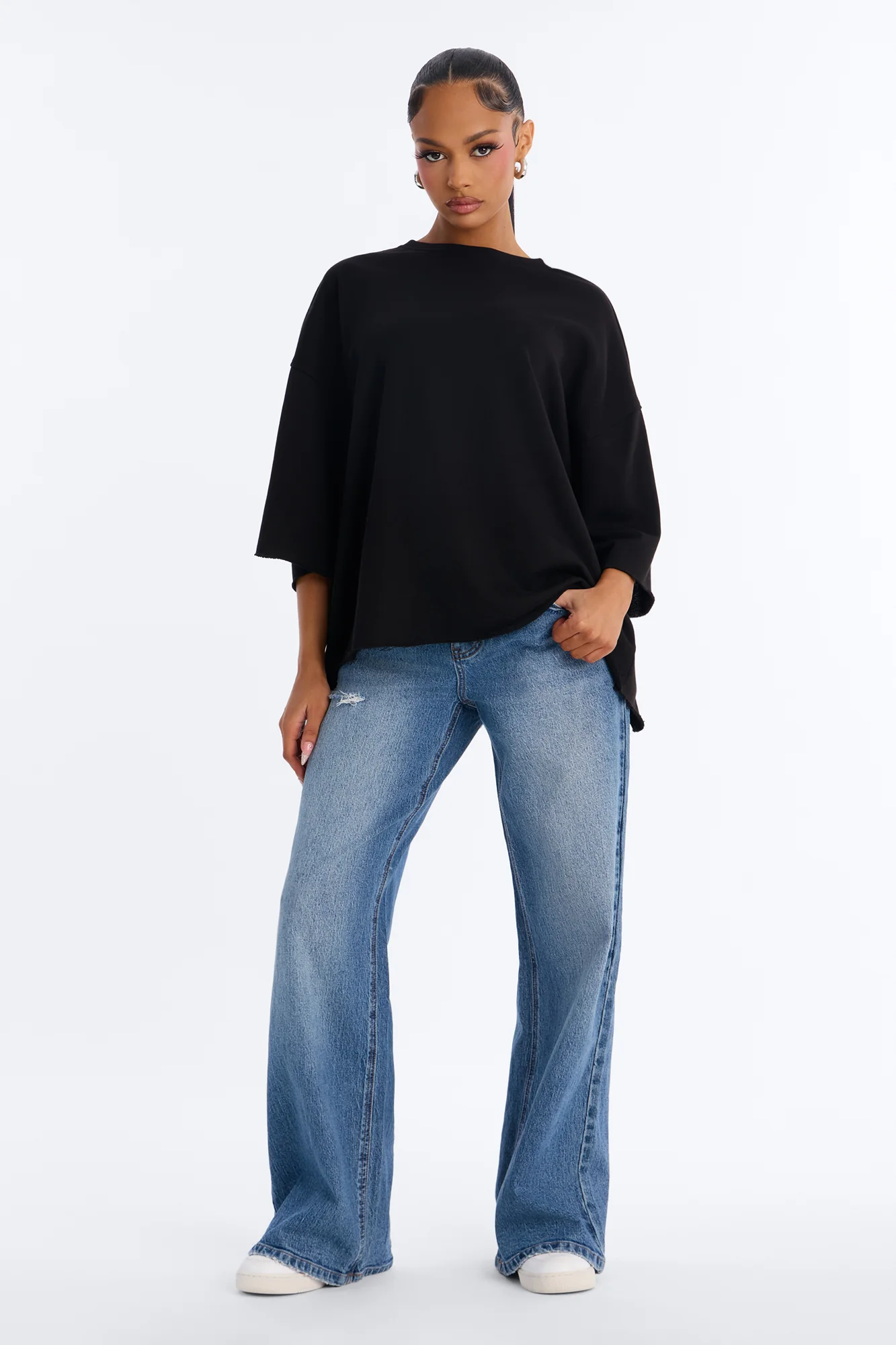 Sara Short Sleeve Oversized Top - Black - Image 2