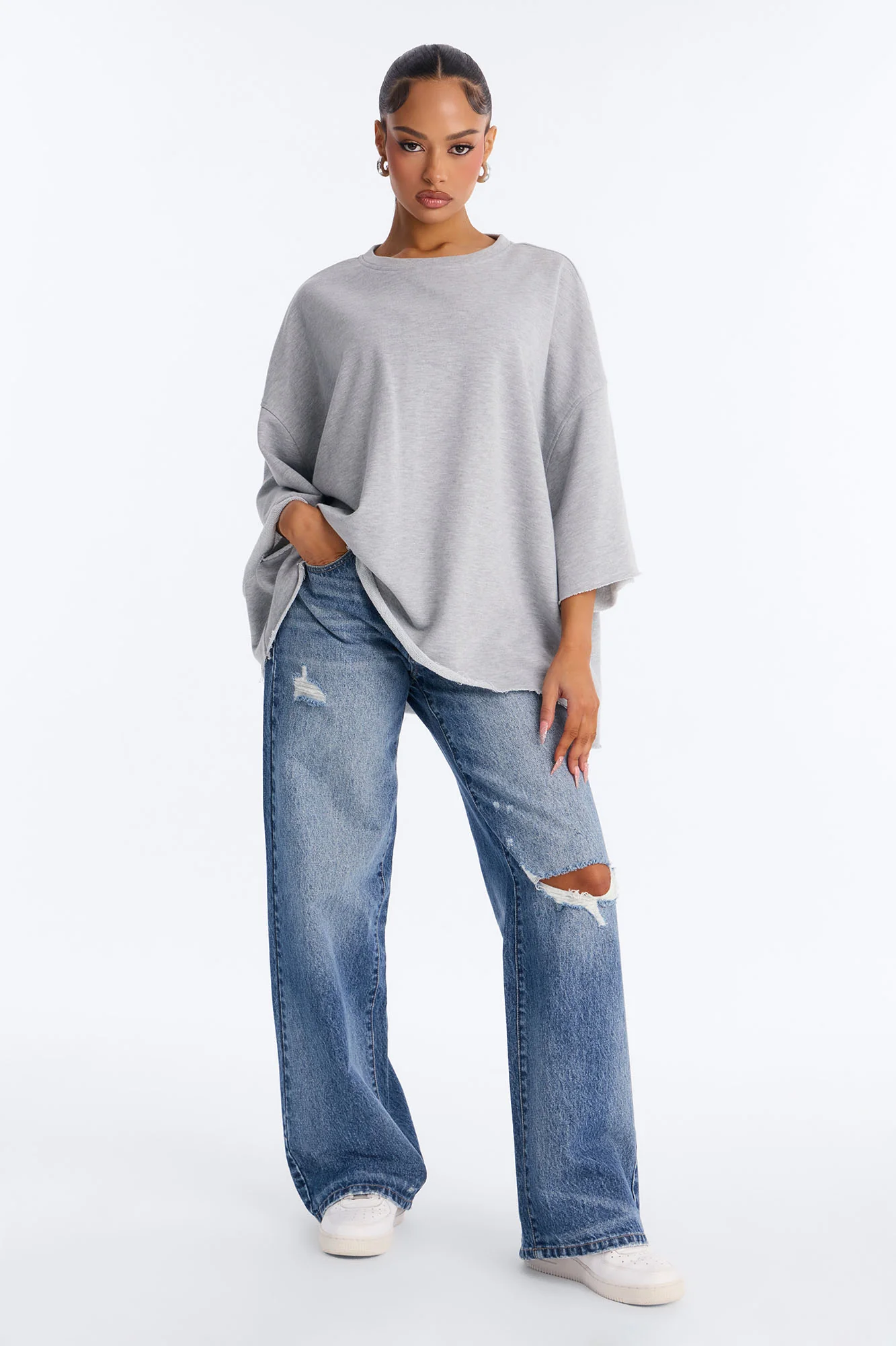 Sara Short Sleeve Oversized Top - Heather Grey - Image 2