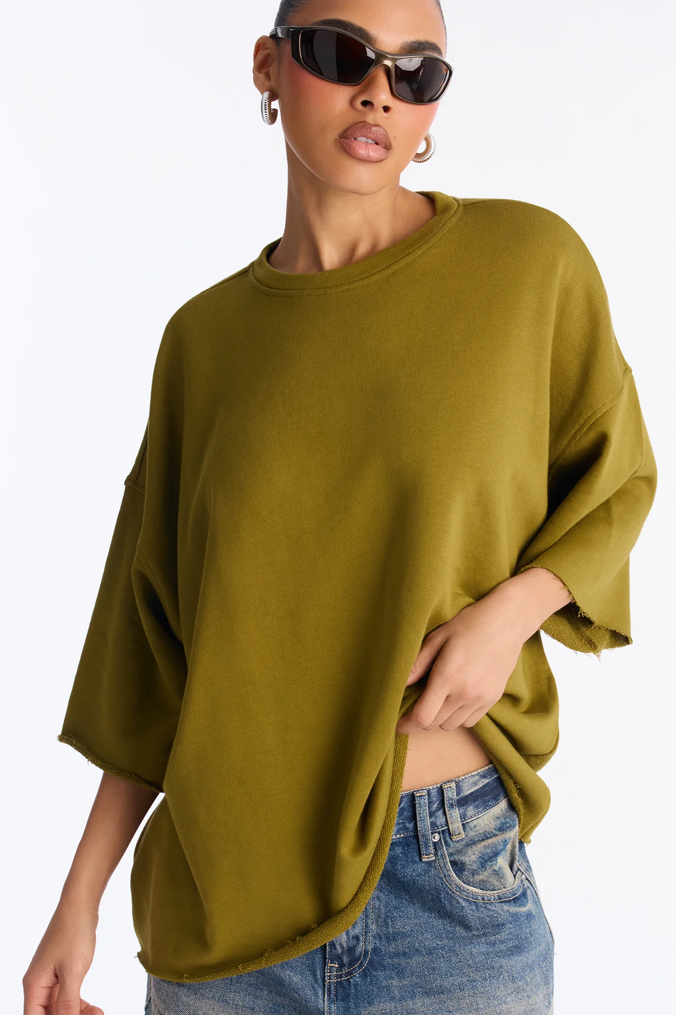 Sara Short Sleeve Oversized Top - Olive - Image 3