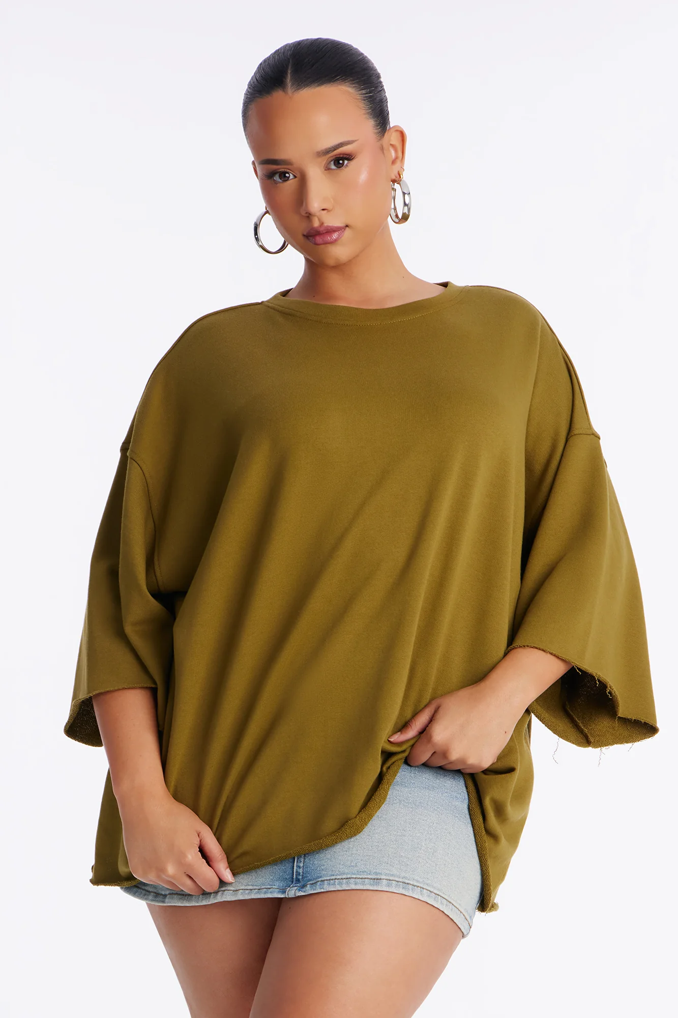 Sara Short Sleeve Oversized Top - Olive - Image 5