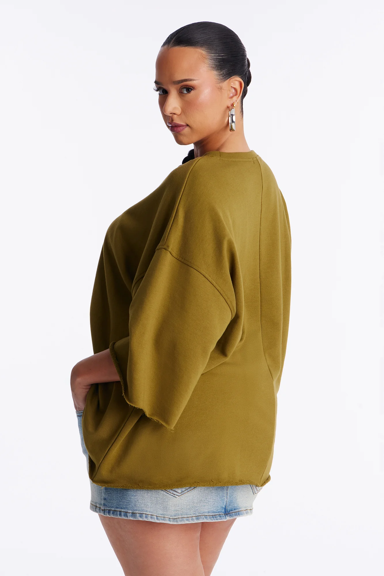Sara Short Sleeve Oversized Top - Olive - Image 8