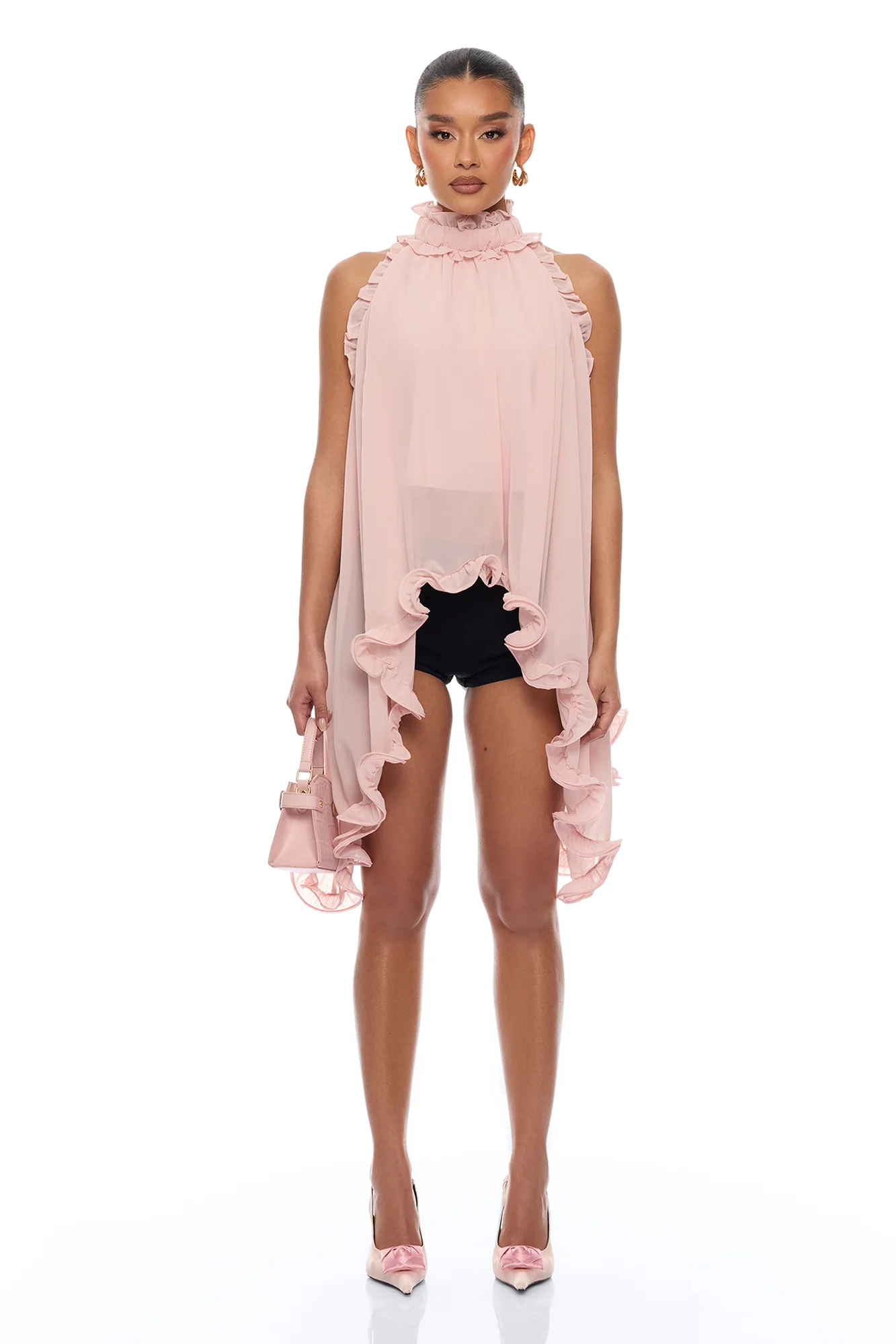 Sara Sleeveless Ruffle Blouse - Blush