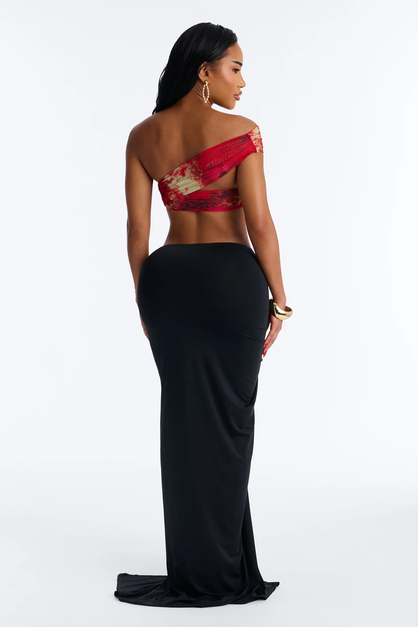 Sarabella Ruched High Slit Maxi Skirt - Black - Image 4