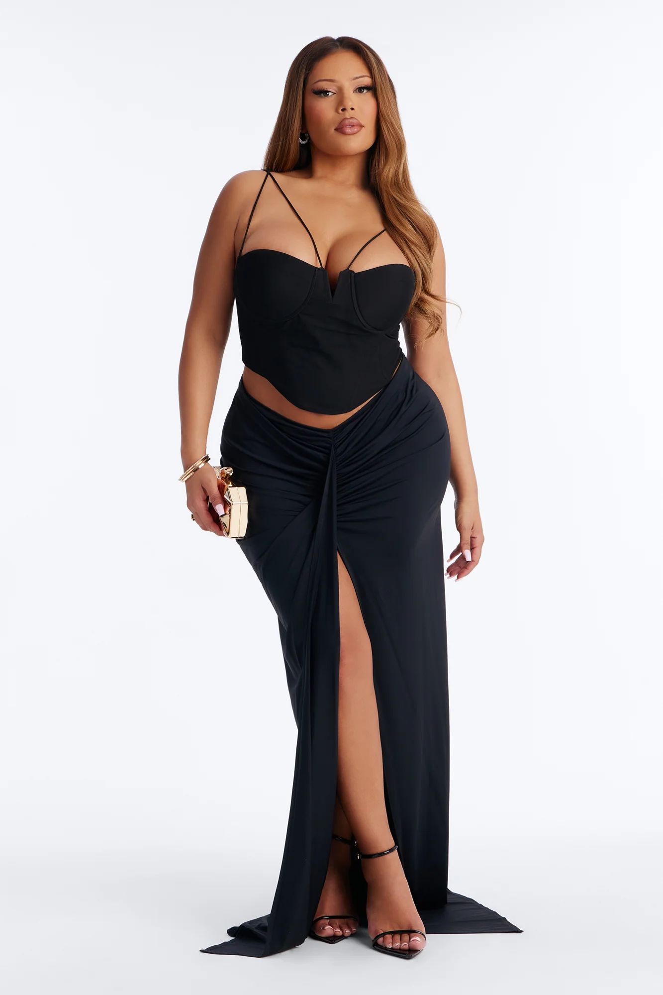 Sarabella Ruched High Slit Maxi Skirt - Black - Image 5