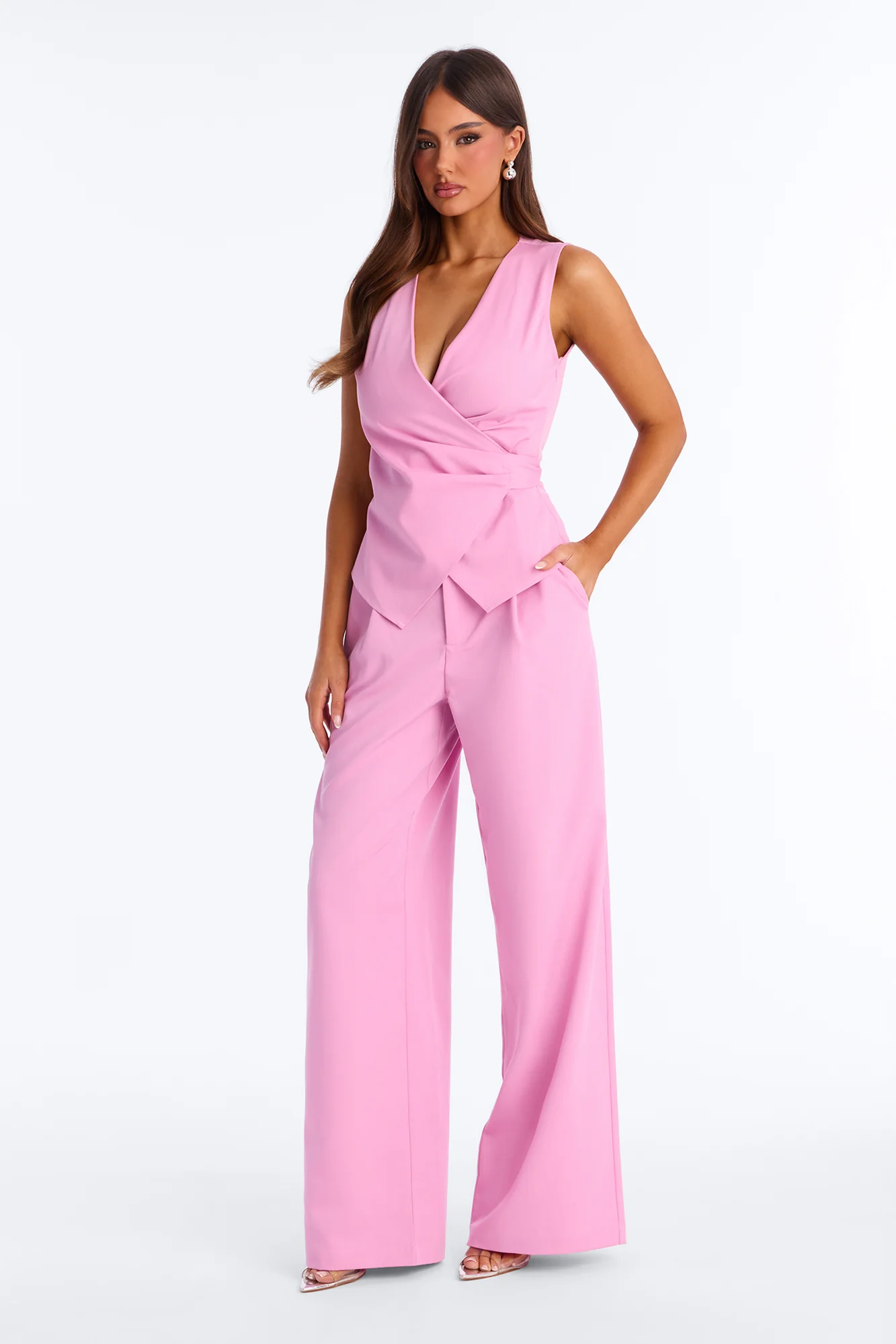 Sarah Fitted Vest Pant Set - Pink