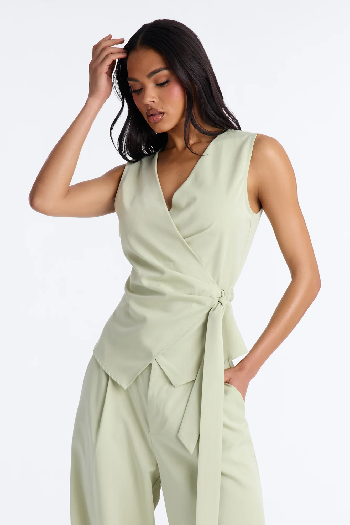 Sarah Fitted Vest Pant Set - Sage - Image 2
