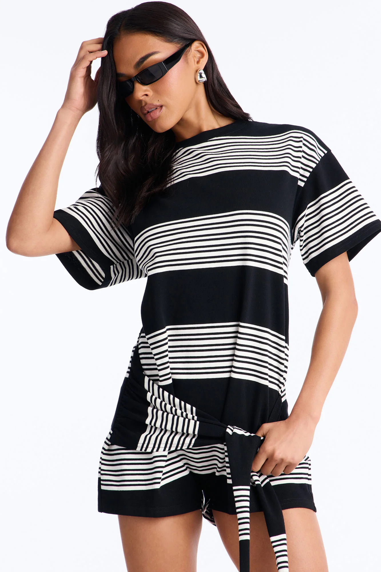 Sari Striped Tie Waist Romper - Black