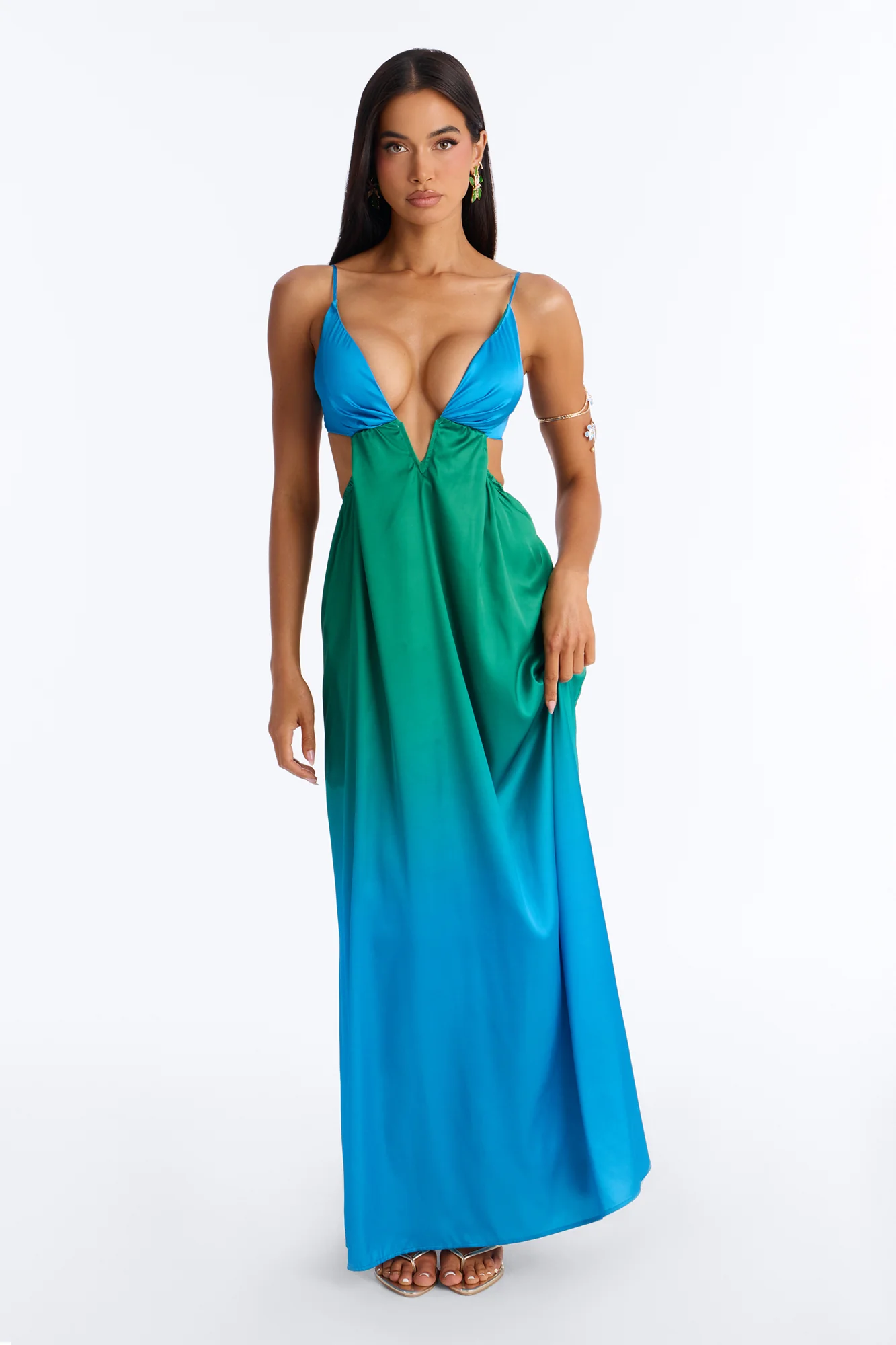Sasha Cut Out Satin Maxi Dress - Blue/combo