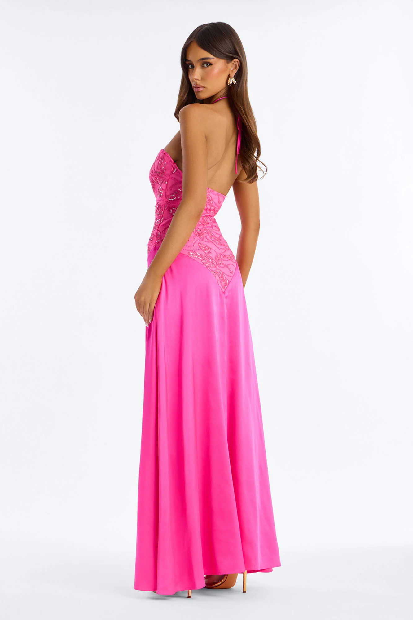 Sasha Embroidered Satin Gown - Hot Pink - Image 4
