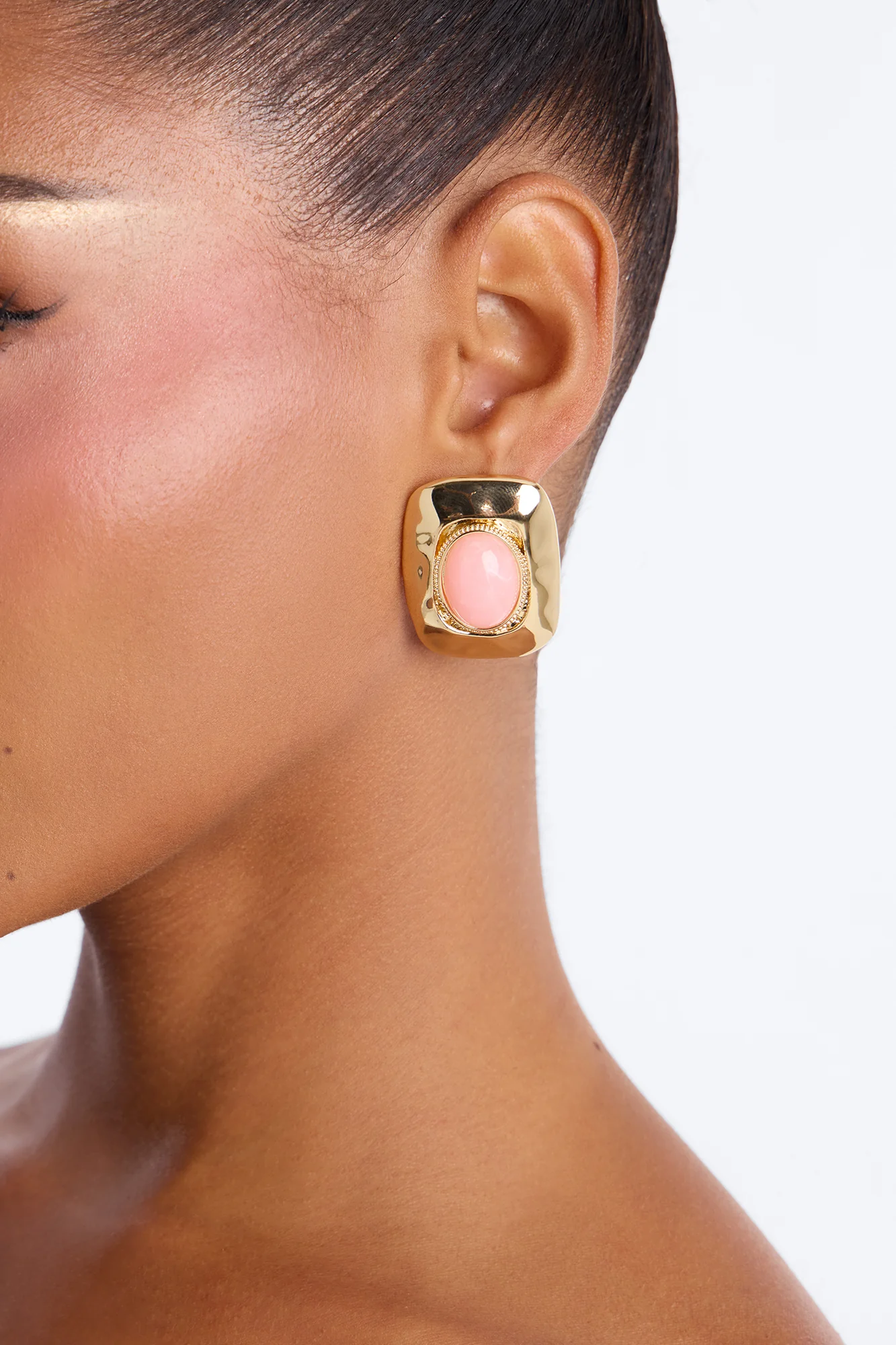 Sasha Jeweled Stud Earrings - Gold/Pink