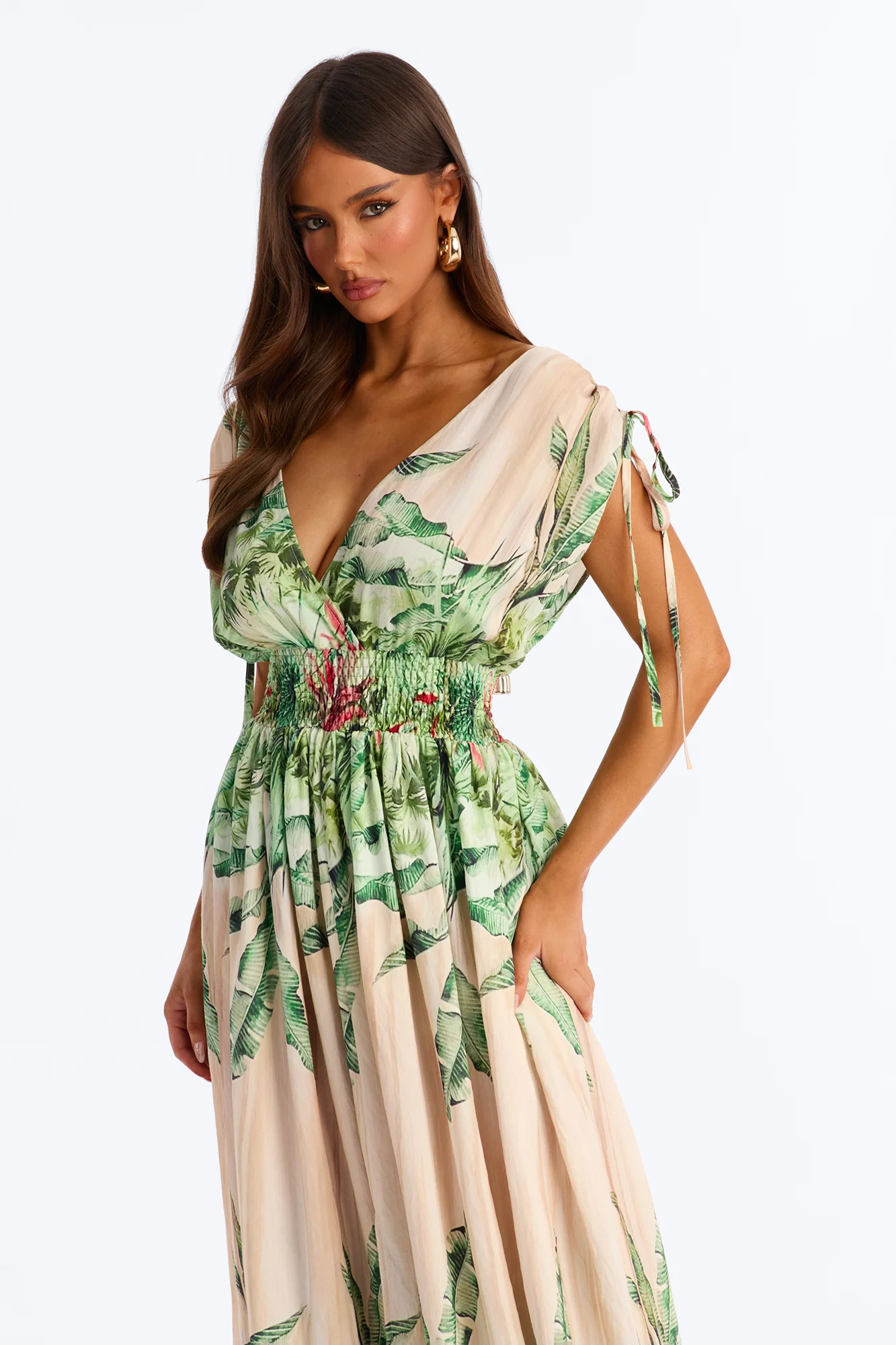 Sasha Tropical Linen Maxi Dress - Green/combo - Image 2