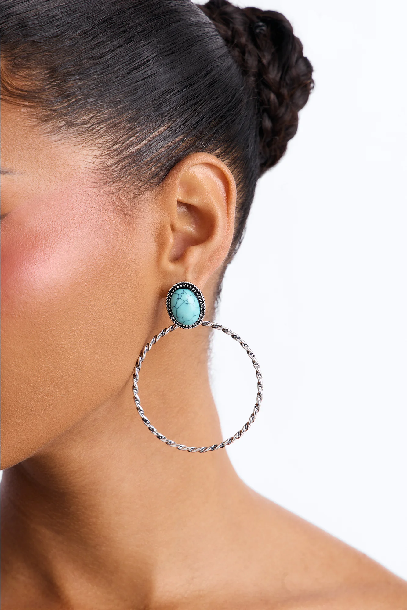 Sasha Twisted Stone Hoop Earrings - Turquoise