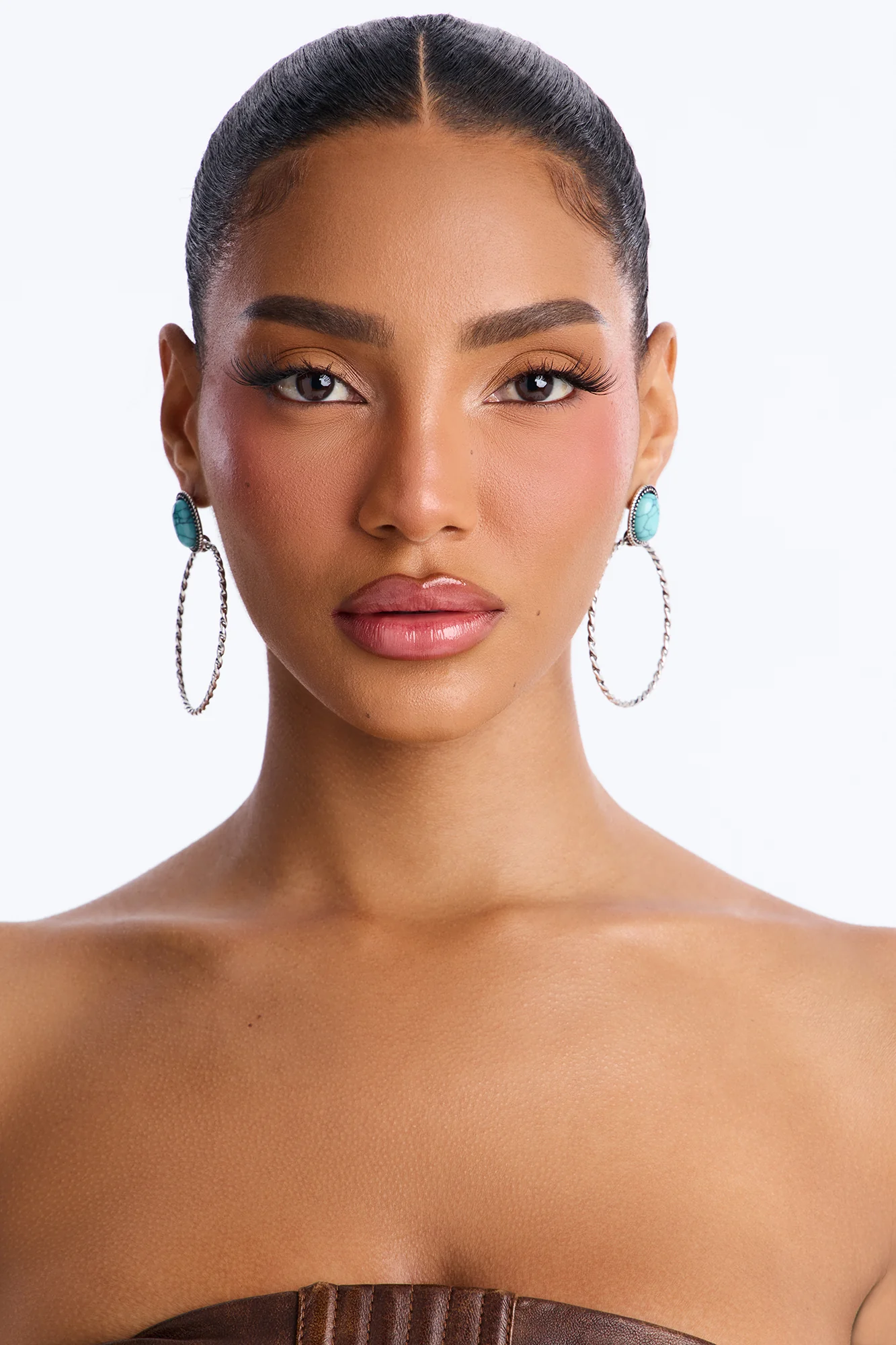 Sasha Twisted Stone Hoop Earrings - Turquoise - Image 2