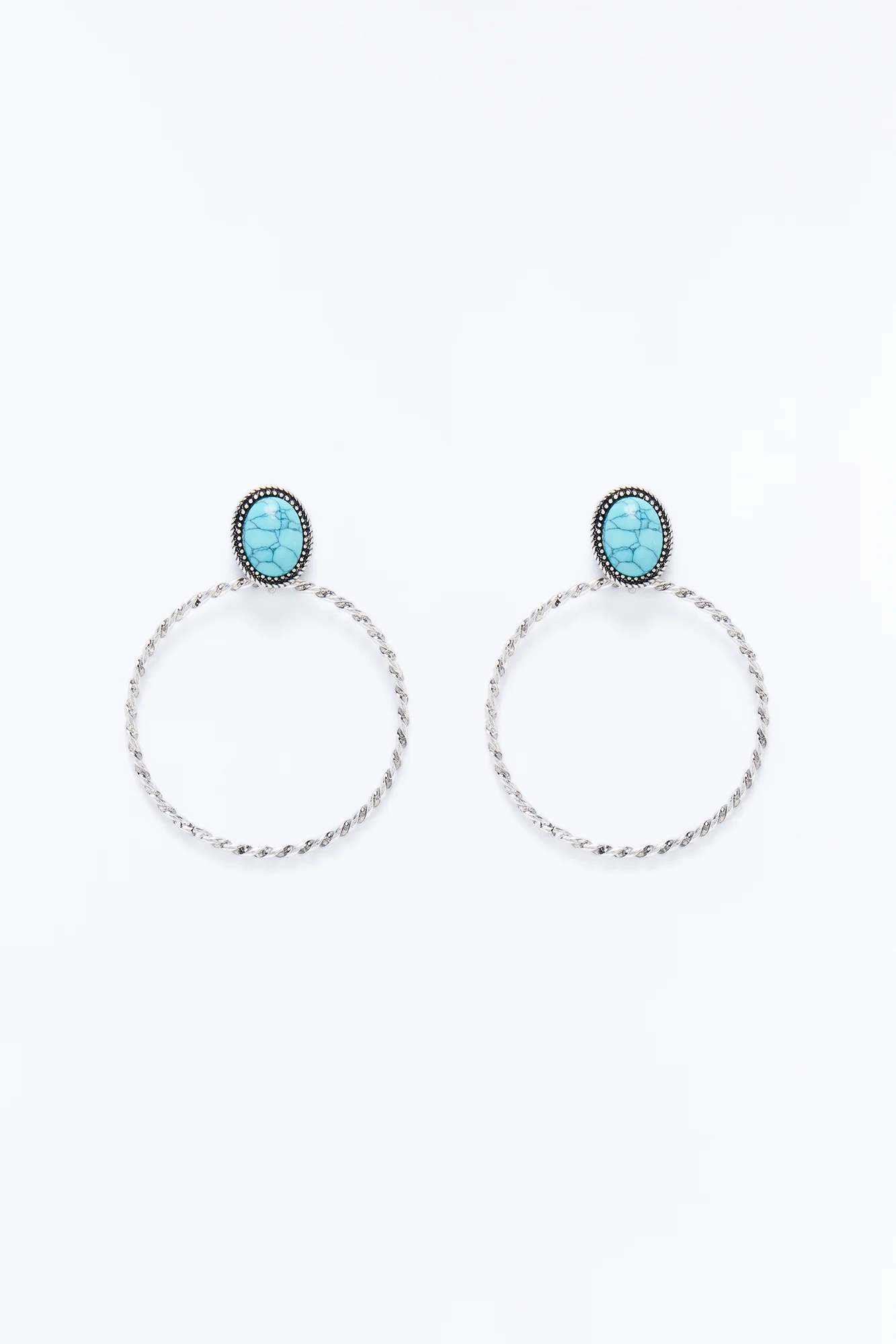 Sasha Twisted Stone Hoop Earrings - Turquoise - Image 3