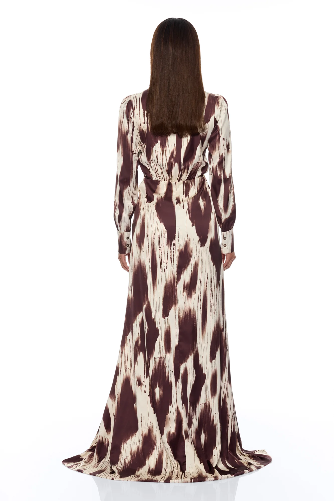 Sashira Collared Satin Maxi Dress - Brown/combo - Image 4