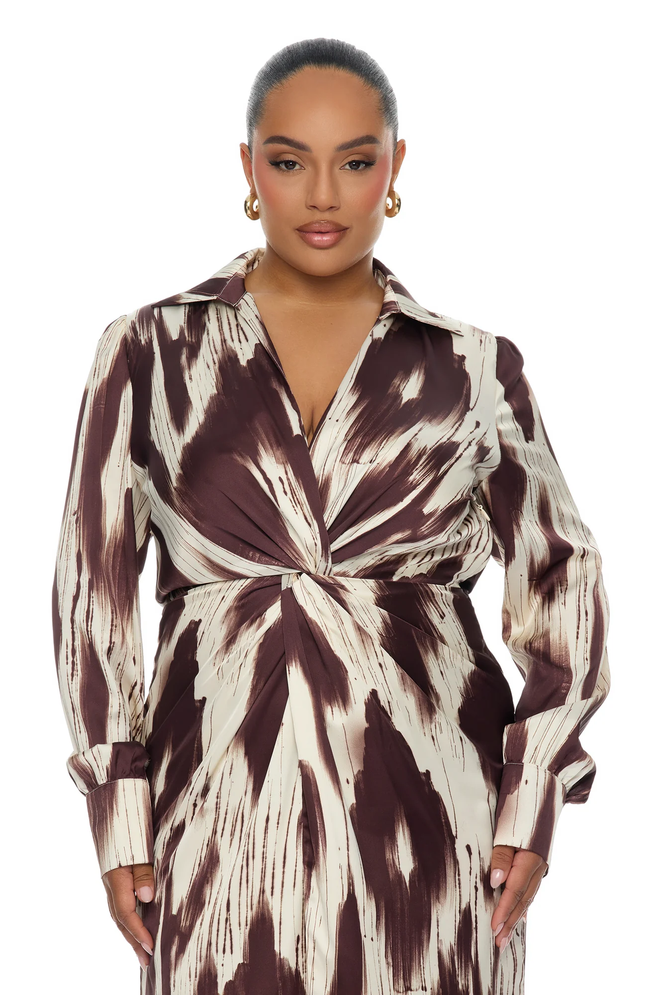 Sashira Collared Satin Maxi Dress - Brown/combo - Image 6