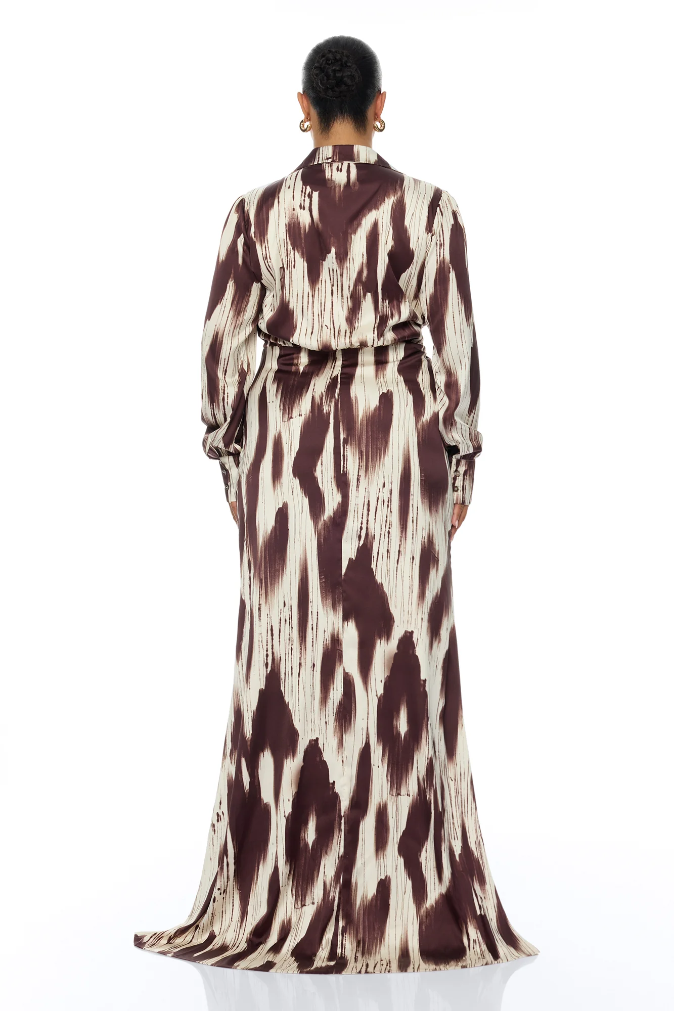 Sashira Collared Satin Maxi Dress - Brown/combo - Image 8