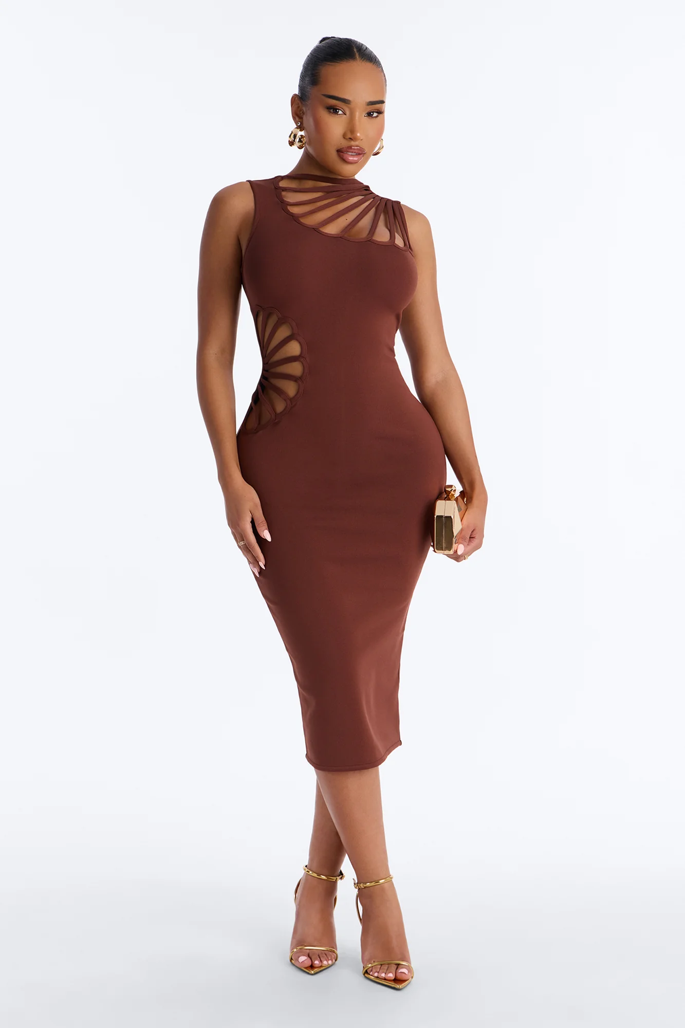 Sassy Angel Bandage Midi Dress - Brown