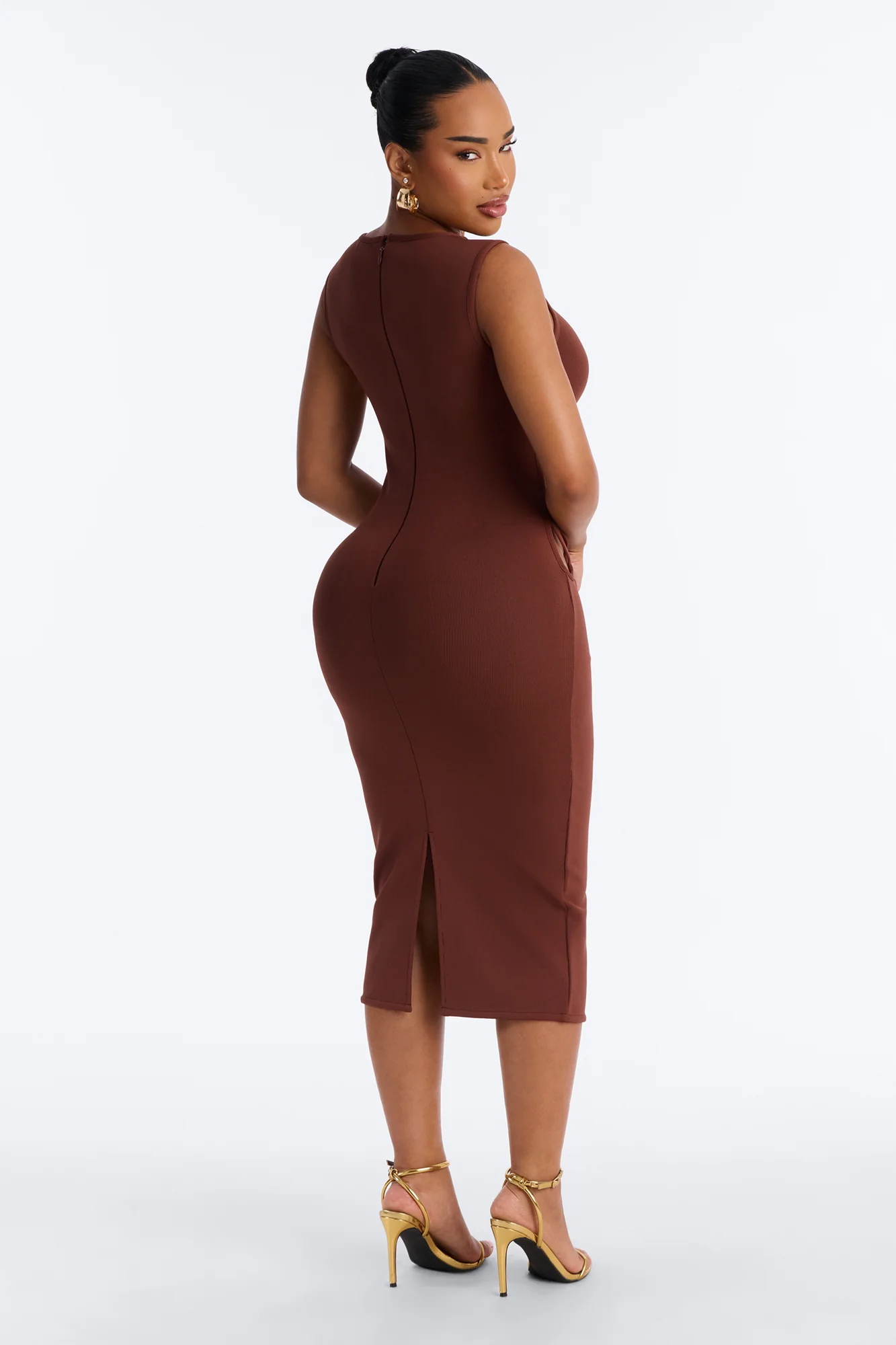 Sassy Angel Bandage Midi Dress - Brown - Image 4
