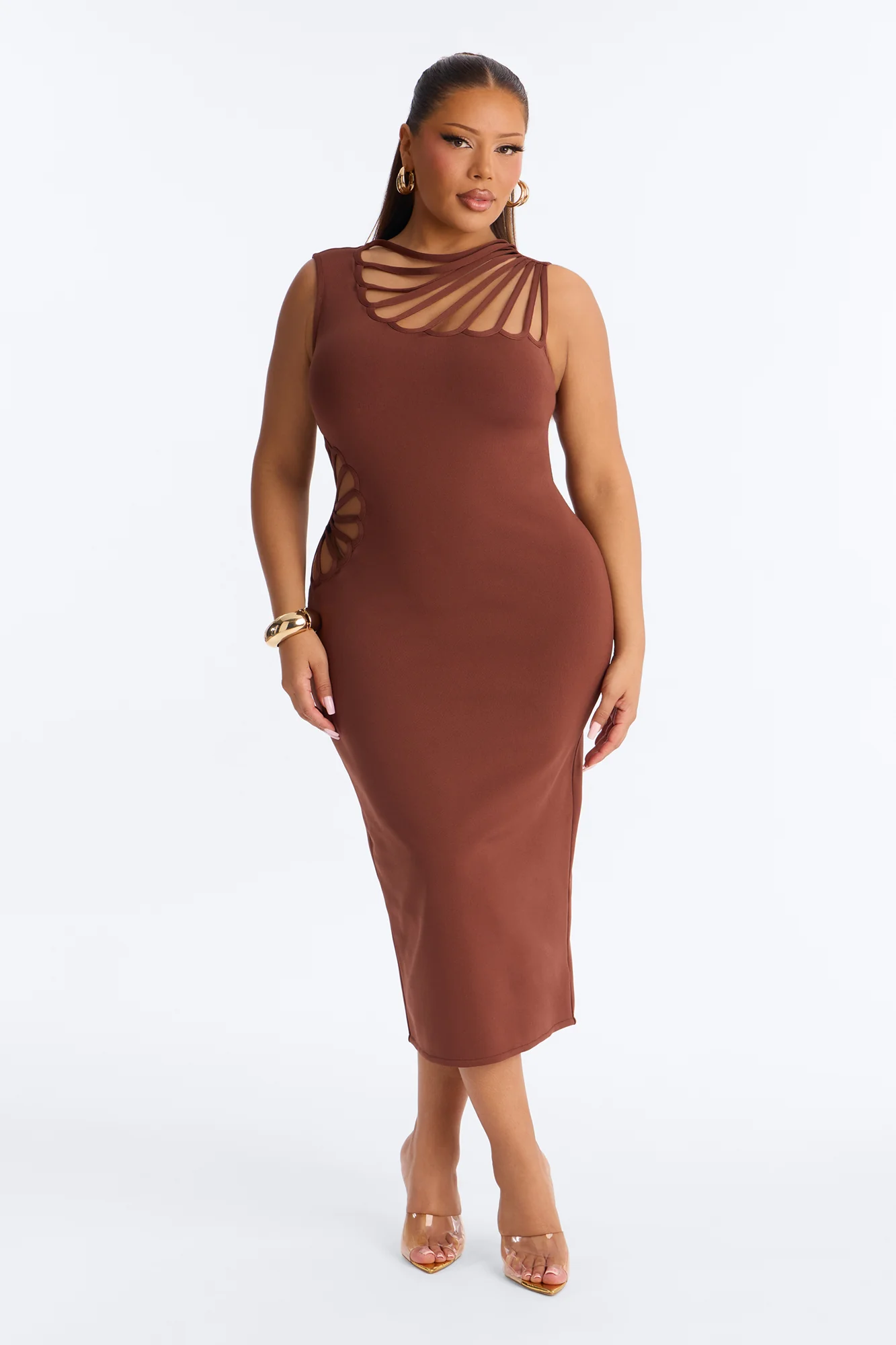 Sassy Angel Bandage Midi Dress - Brown - Image 5