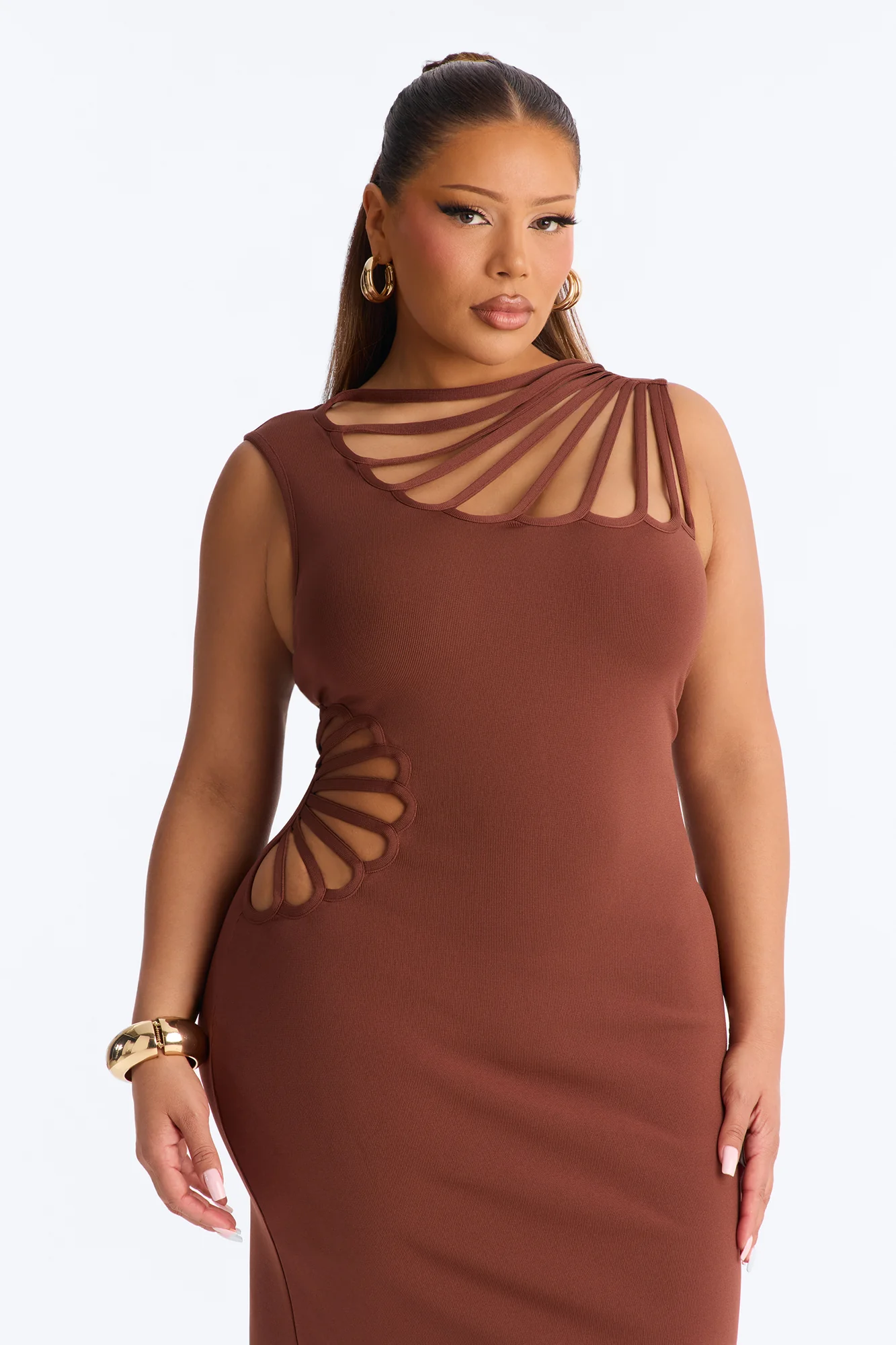 Sassy Angel Bandage Midi Dress - Brown - Image 6