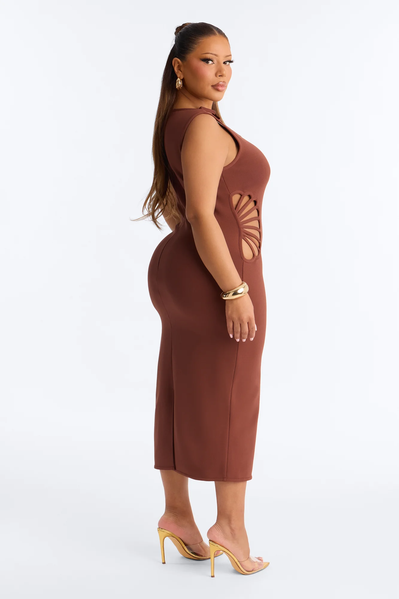 Sassy Angel Bandage Midi Dress - Brown - Image 8