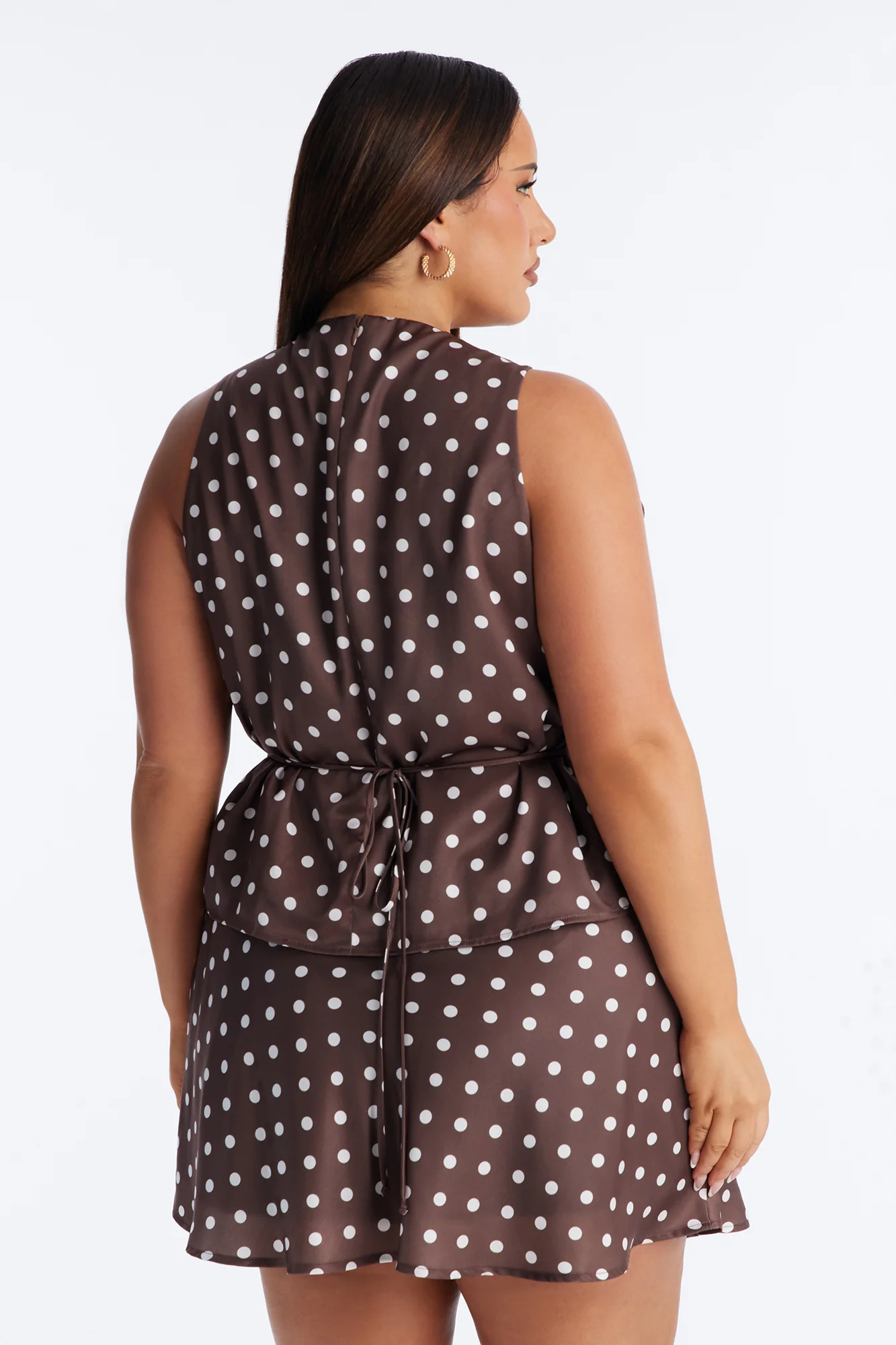 Satin Daydream Polka Dot Tie Waist Top - Brown/combo - Image 6