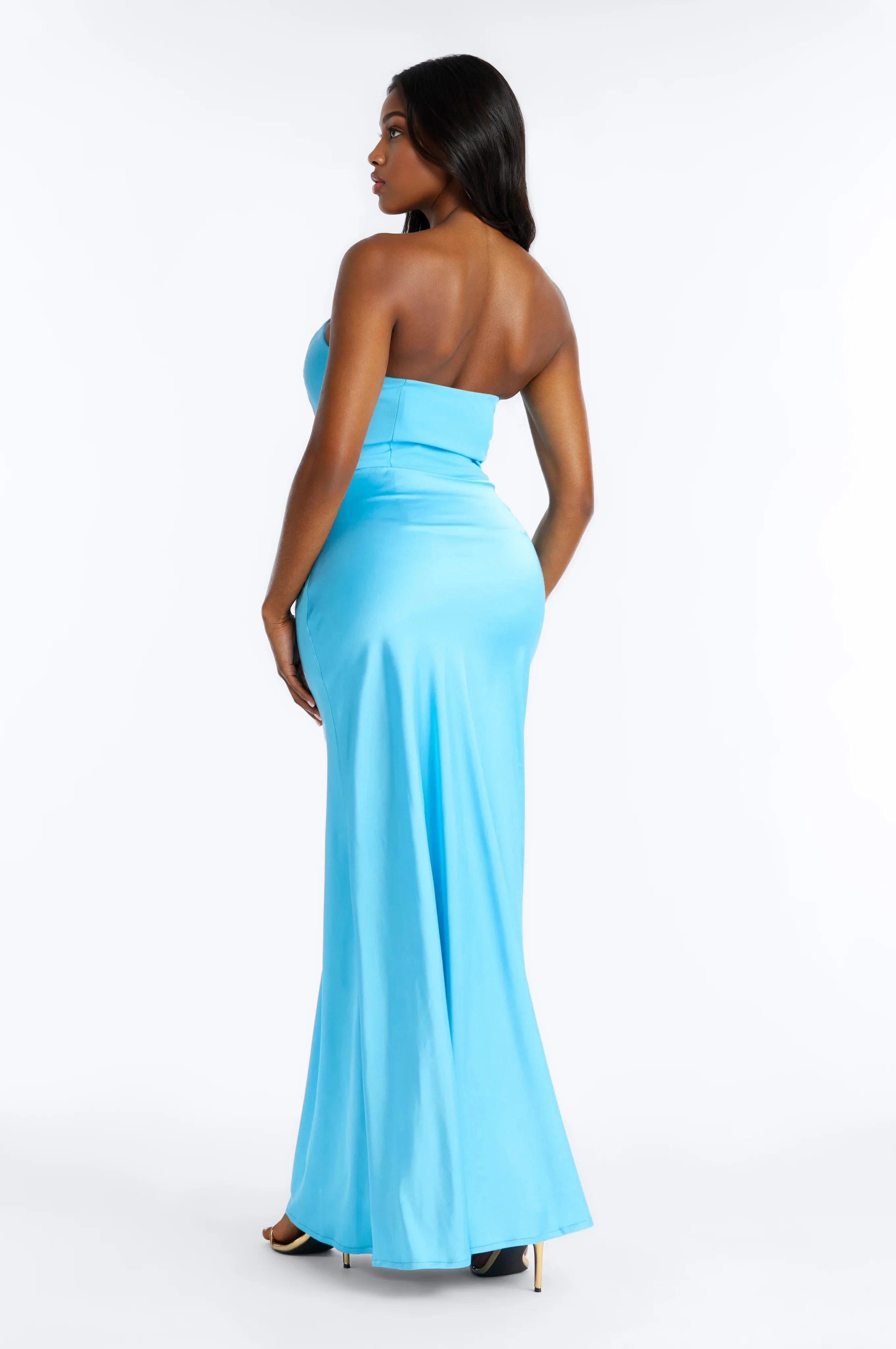 Satin Dreams Corset Draped Gown - Blue - Image 4