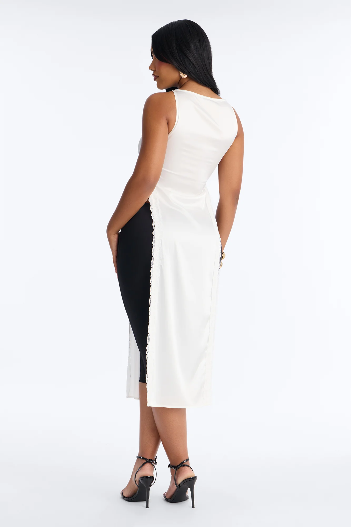 Satin Mood Lace Trim High Slit Top - Ivory - Image 4
