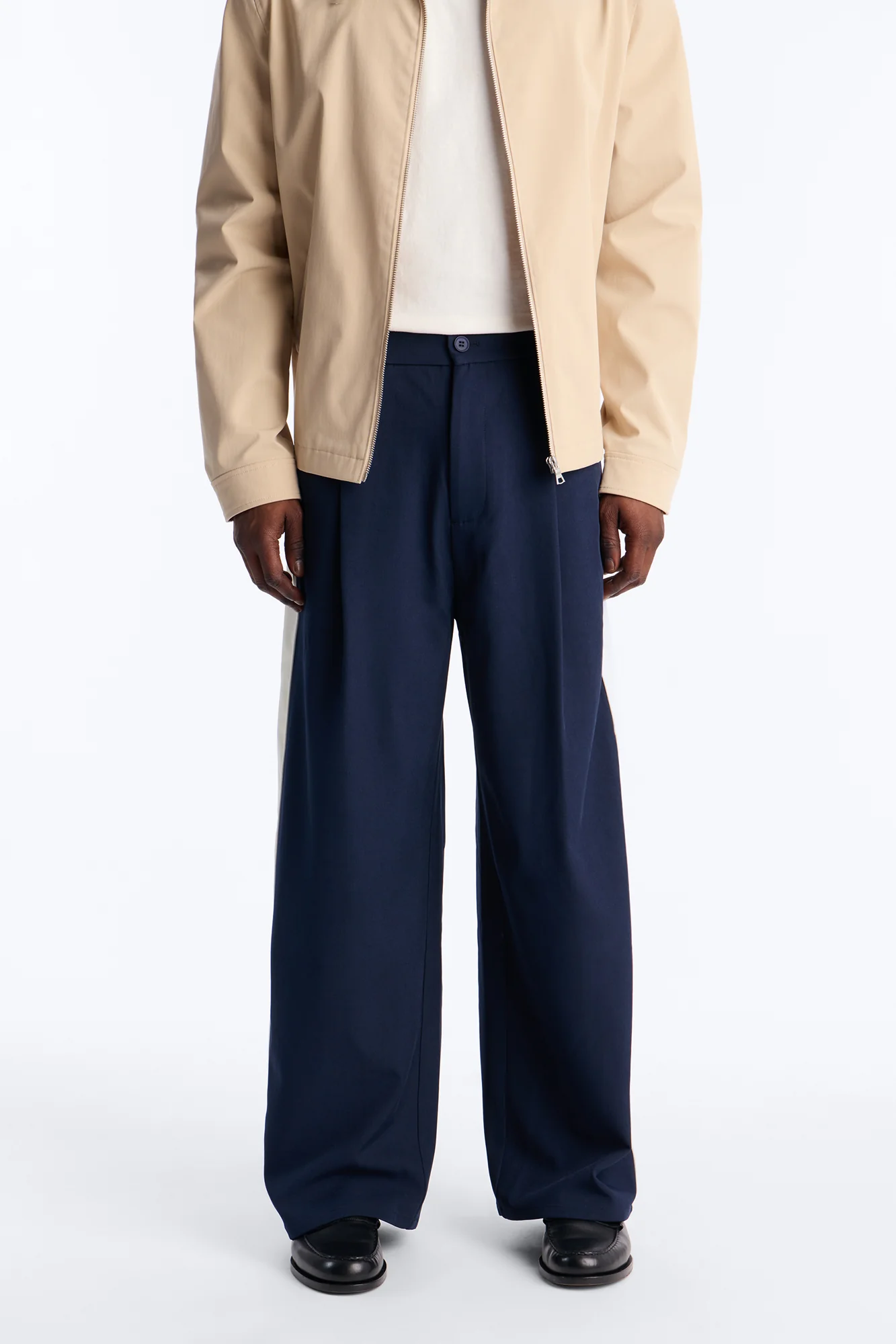 Satin Side Stripe Wide Leg Trouser - Navy/combo