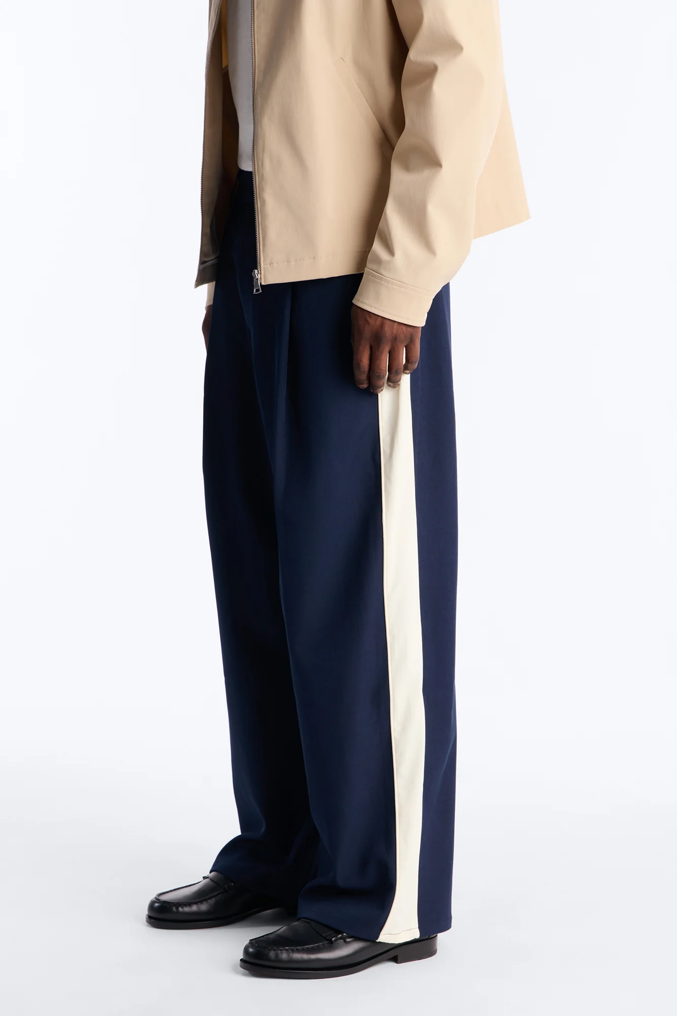 Satin Side Stripe Wide Leg Trouser - Navy/combo - Image 4