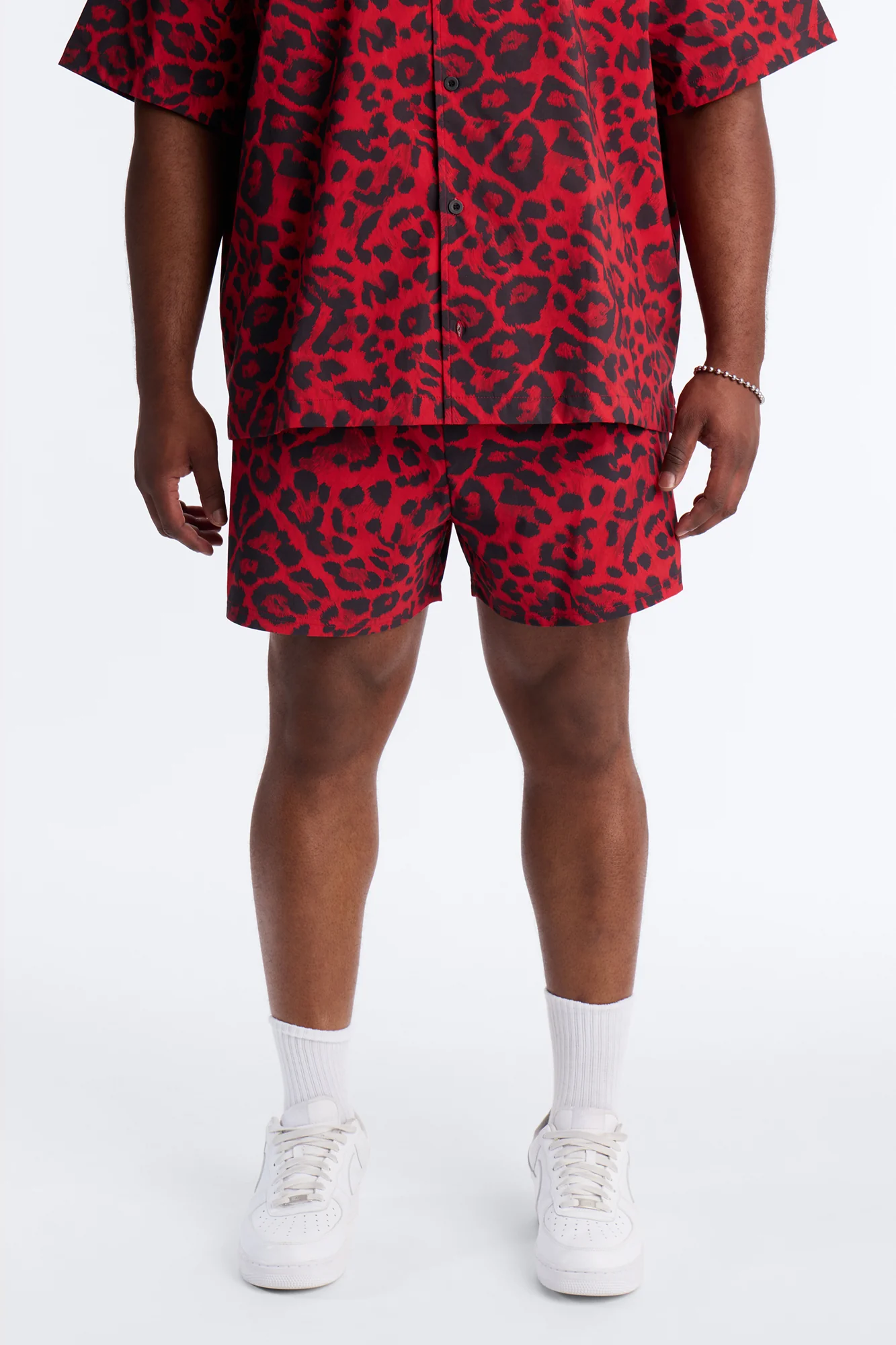 Savage Club Leopard Print Swim Trunk 4″ - Red - Image 4