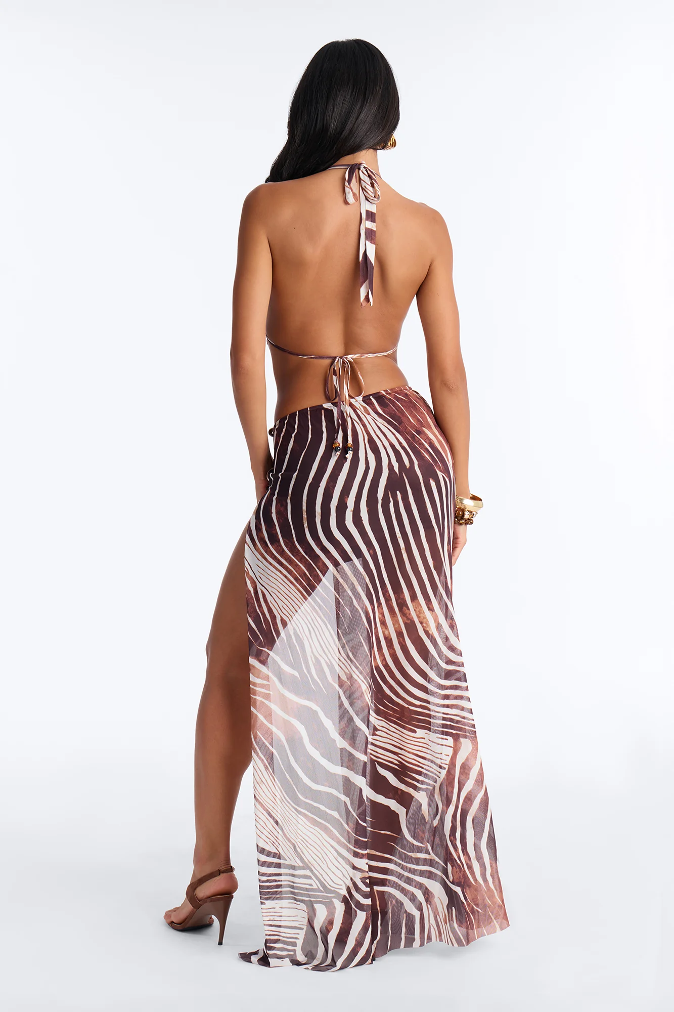 Savanna Beaded Mesh Skirt Set - Brown/combo - Image 4