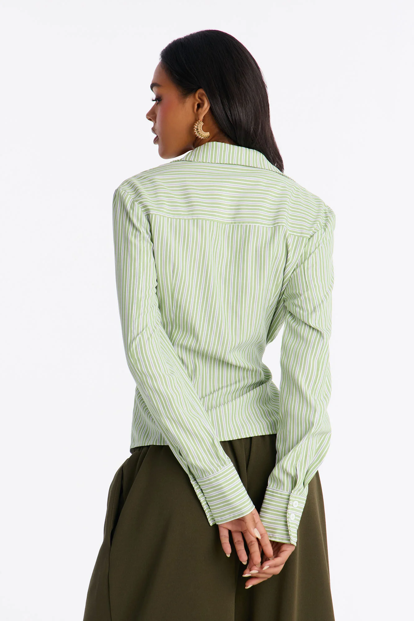 Savanna Wrap Over Striped Poplin Shirt - Green/combo - Image 4