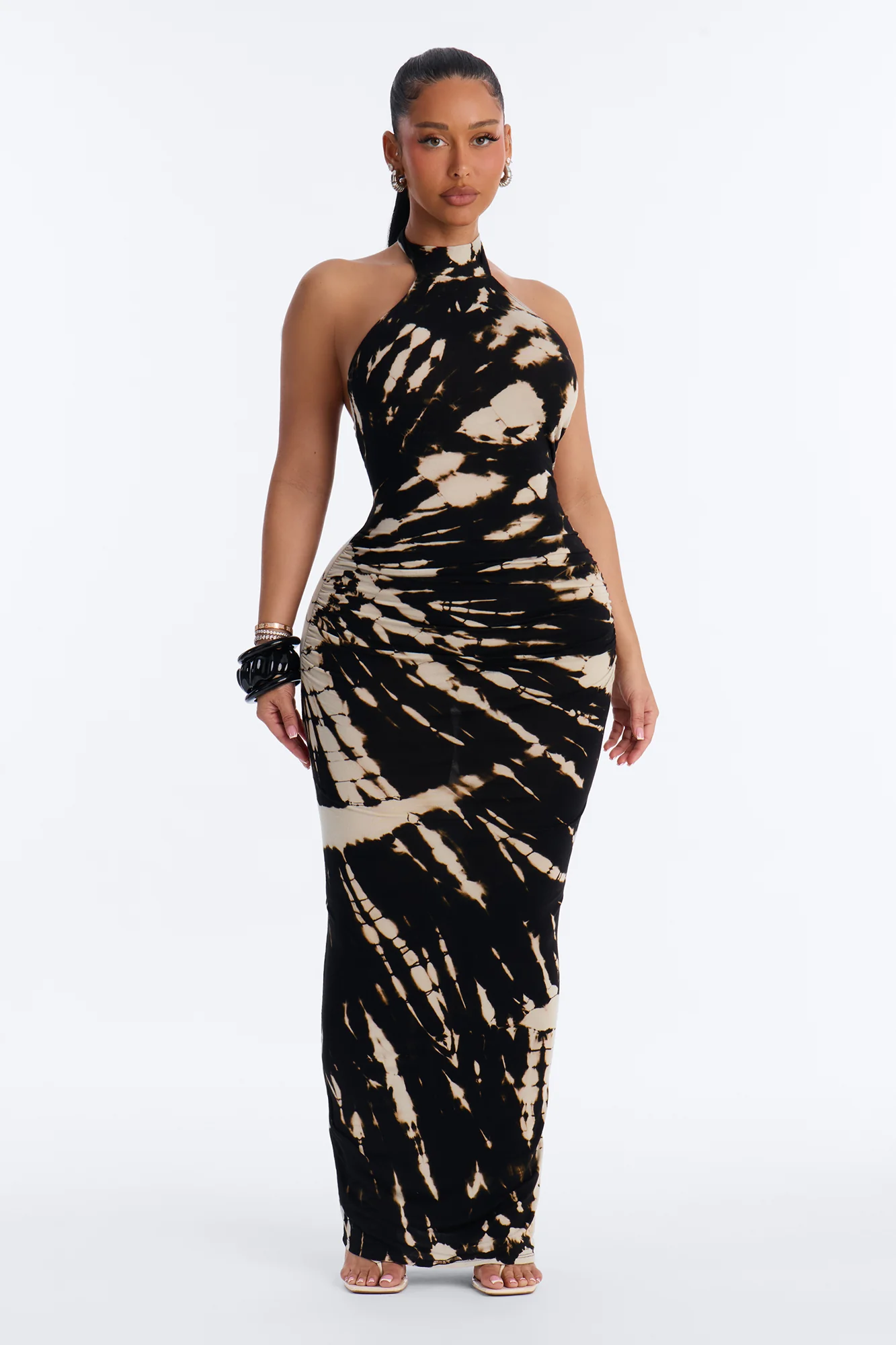 Savannah Tie Dye Halter Maxi Dress - Black/combo