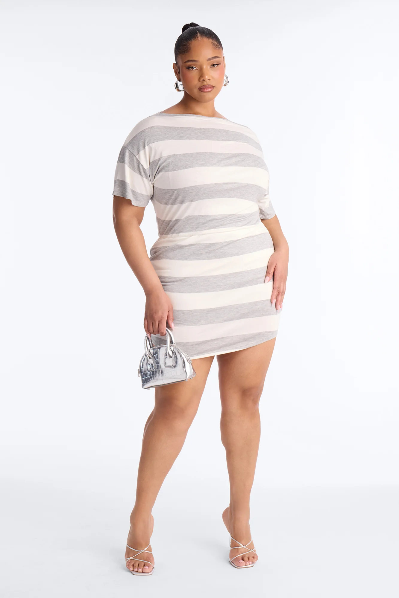 Sawyer Short Sleeve Striped Mini Dress - Grey/combo - Image 5