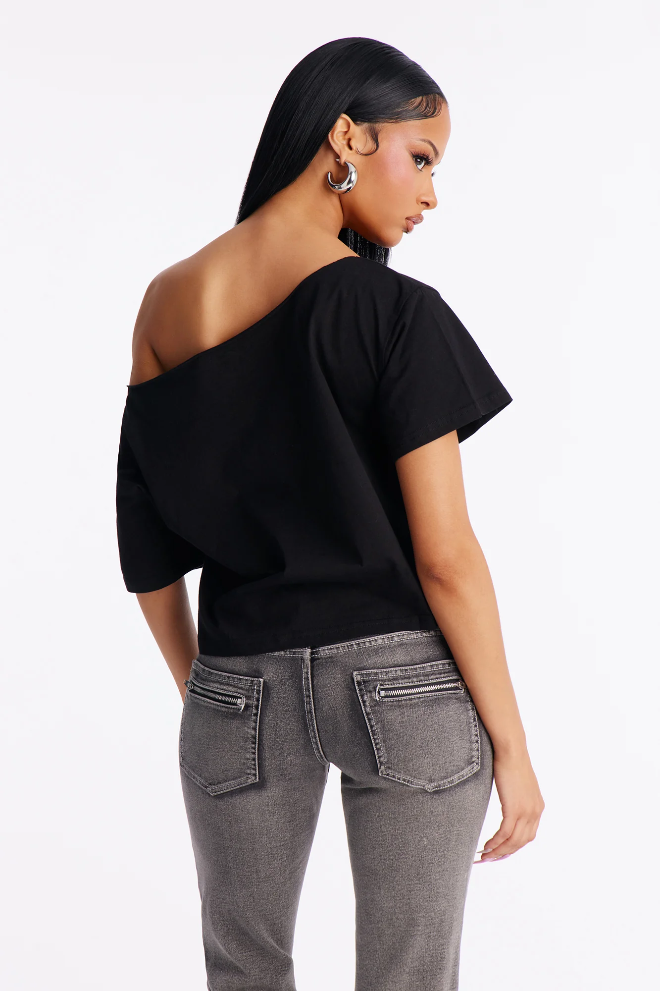 Say Less Lips Off Shoulder Tee - Black - Image 4
