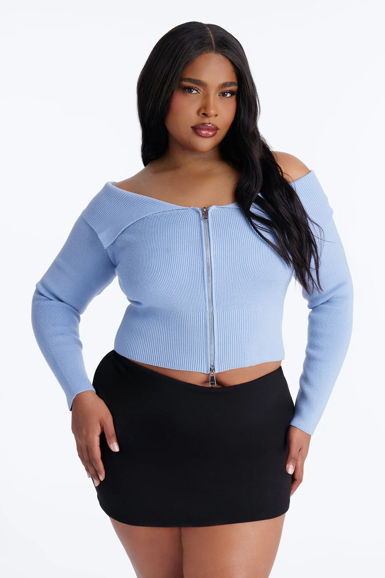 Say My Name Off Shoulder Sweater - Dusty Blue - Image 5