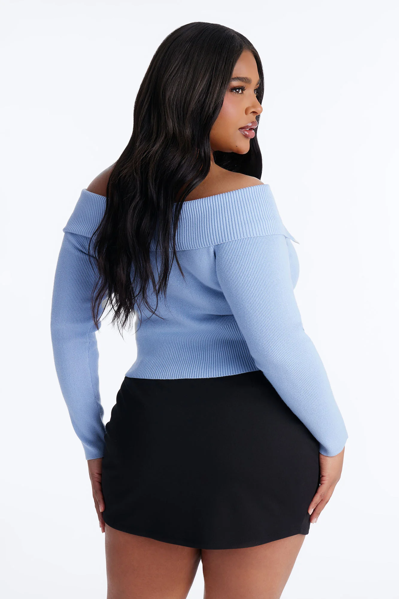 Say My Name Off Shoulder Sweater - Dusty Blue - Image 7