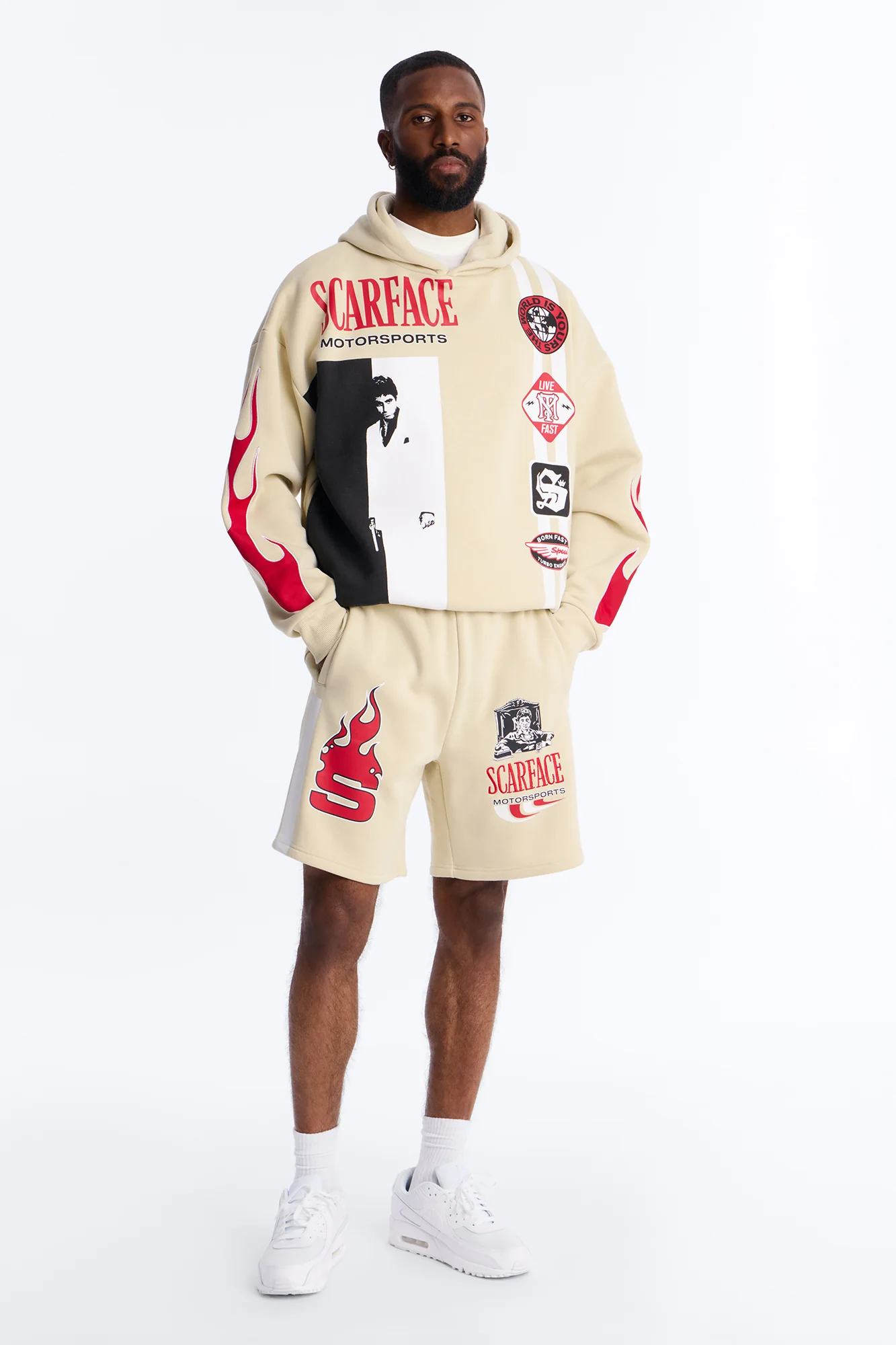 Scarface Embroidery Patch Sweatshorts - Khaki - Image 2